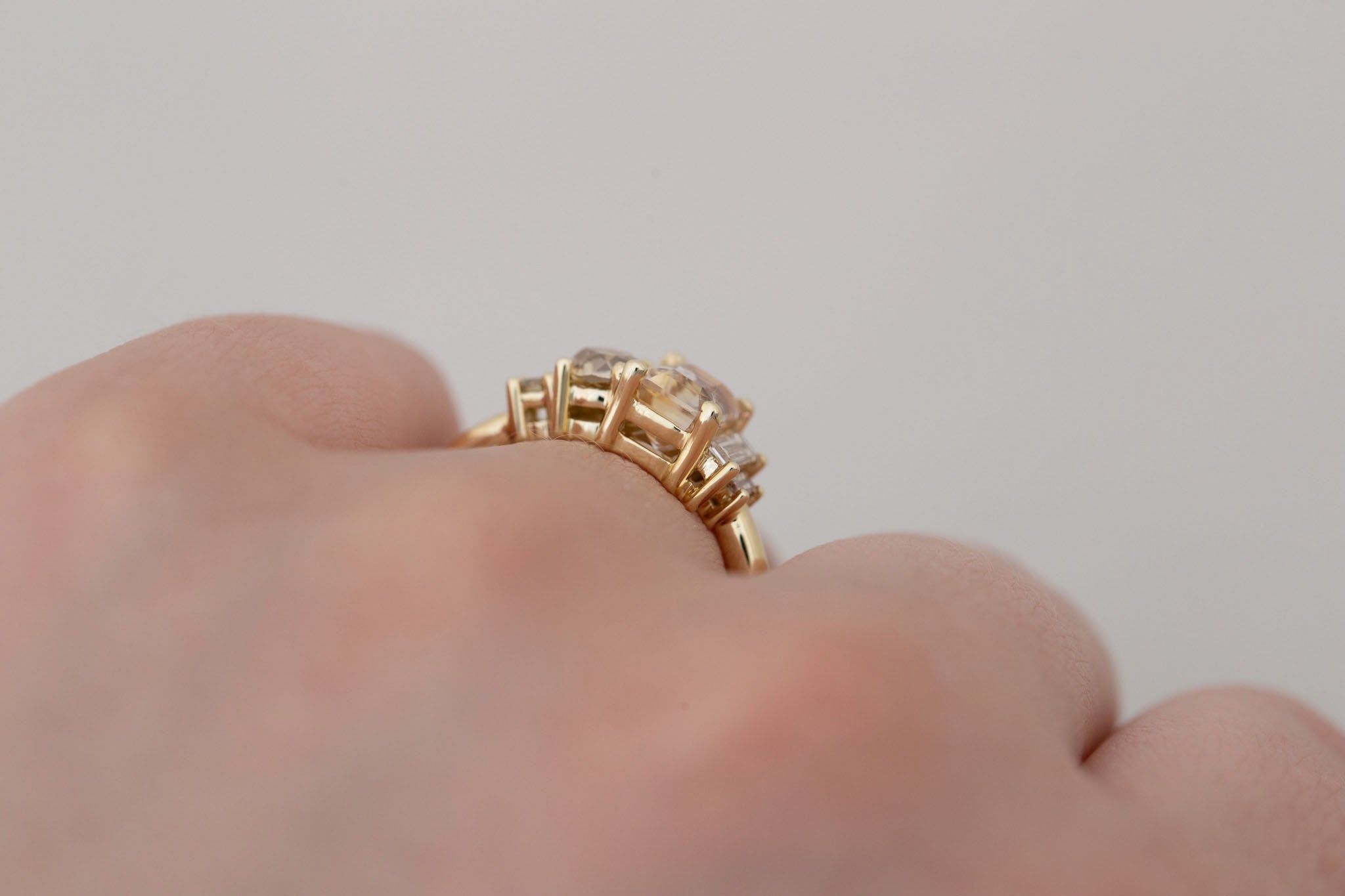 Rosalie Ring | Peach Sapphire + Champagne Diamond Cluster Engagement Ring 1.63 ct | 14k Recycled Gold | One of a Kind