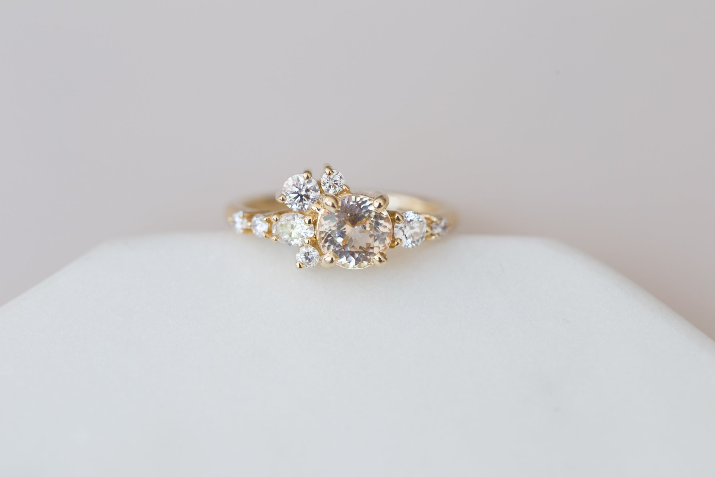 Ilia Ring | Apricot Round Sapphire + Diamond Cluster Engagement Ring | 14k Recycled Gold | One of a Kind