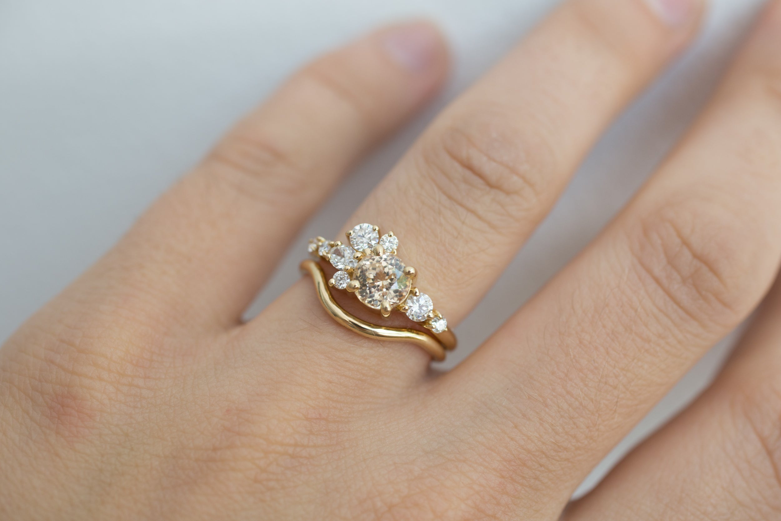 Ilia Ring | Apricot Round Sapphire + Diamond Cluster Engagement Ring | 14k Recycled Gold | One of a Kind