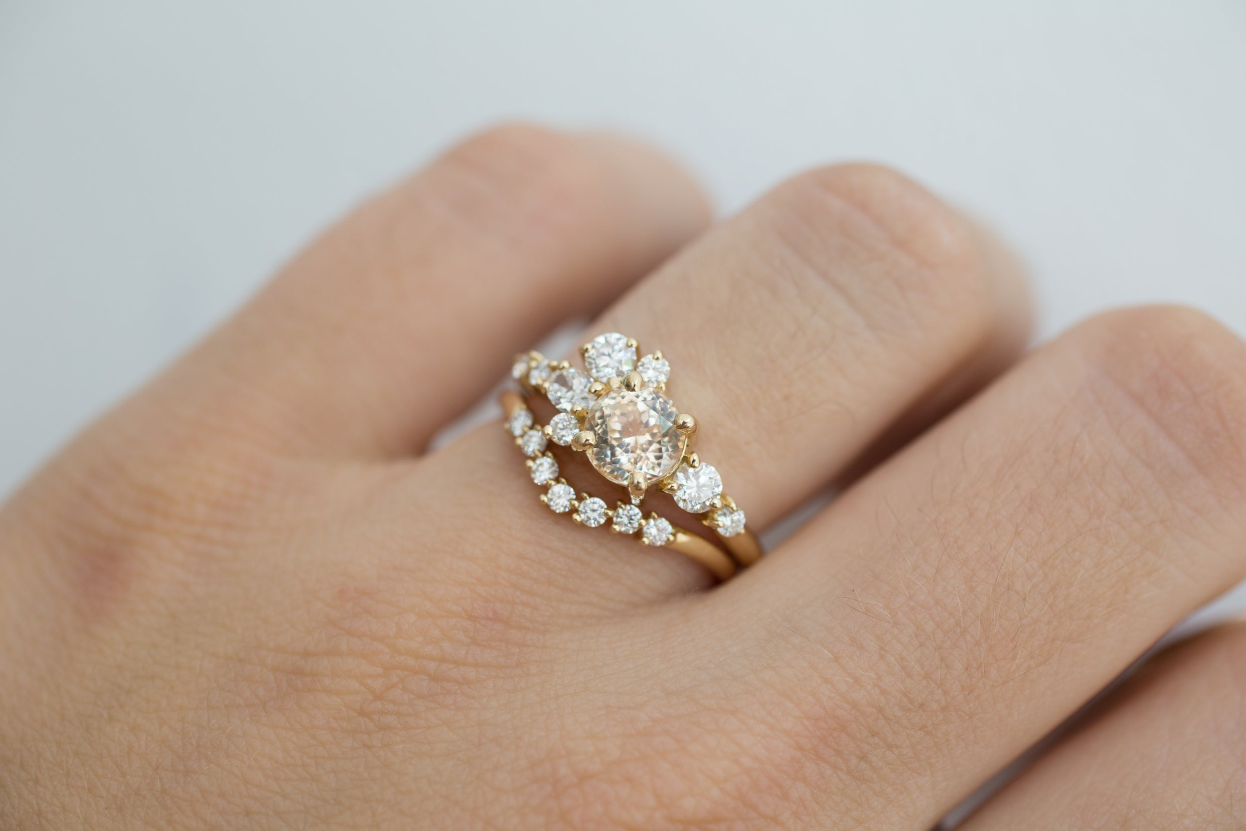 Ilia Ring | Apricot Round Sapphire + Diamond Cluster Engagement Ring | 14k Recycled Gold | One of a Kind