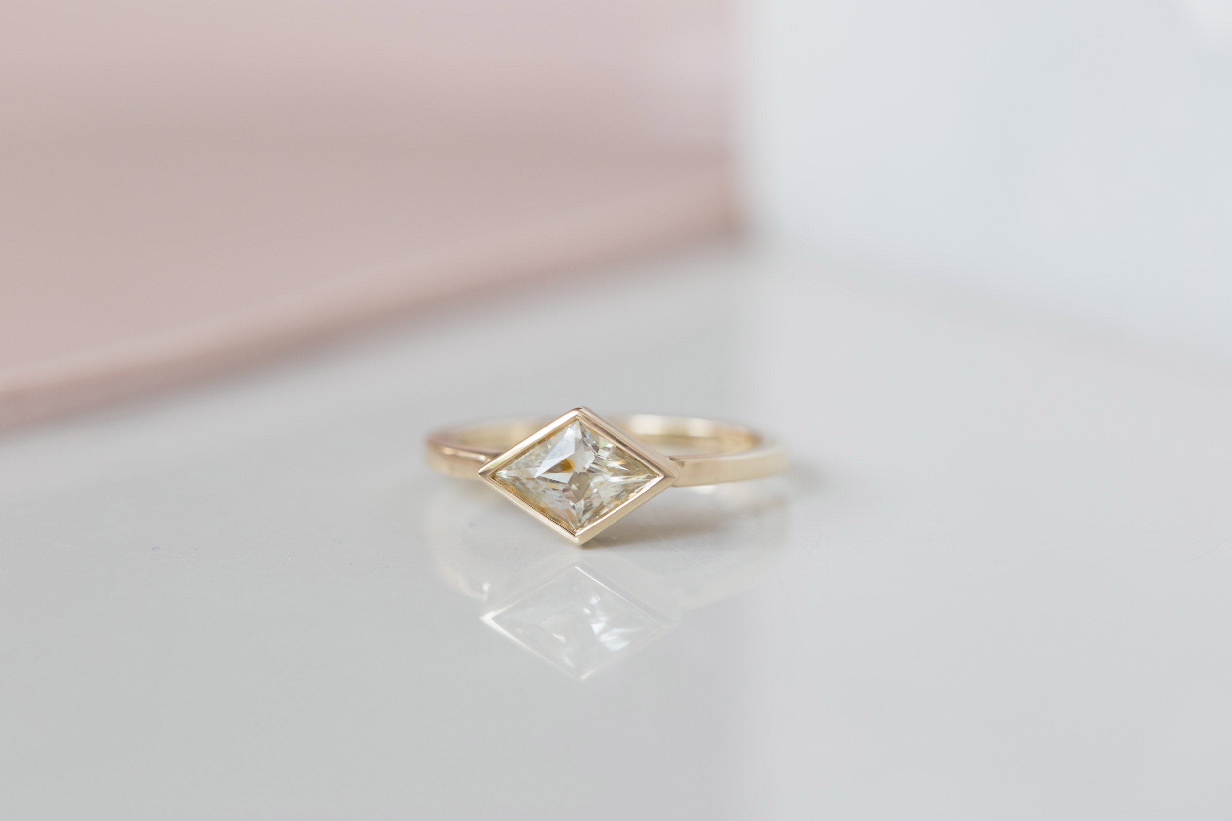 Avens Ring | Apricot Sapphire Rhombus Solitaire Engagement Ring | 14k Recycled Gold | One of a Kind