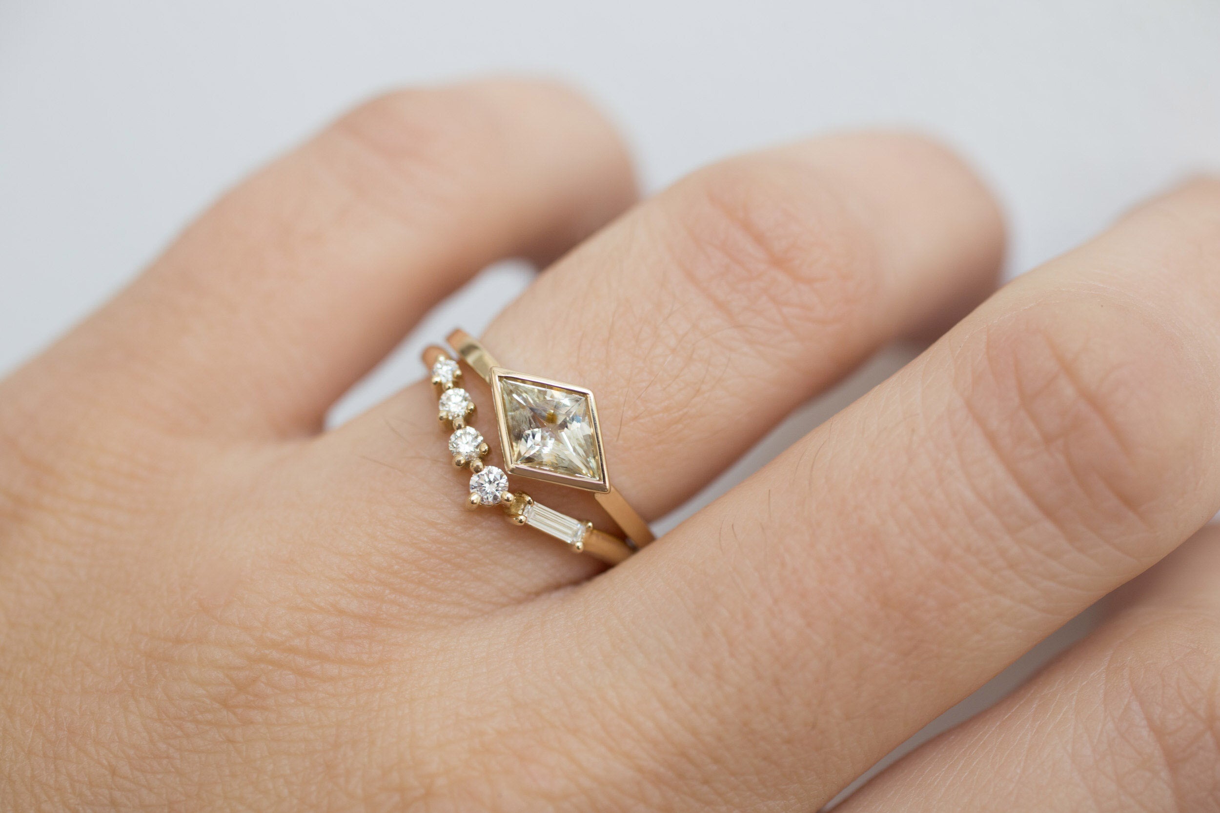 Avens Ring | Apricot Sapphire Rhombus Solitaire Engagement Ring | 14k Recycled Gold | One of a Kind