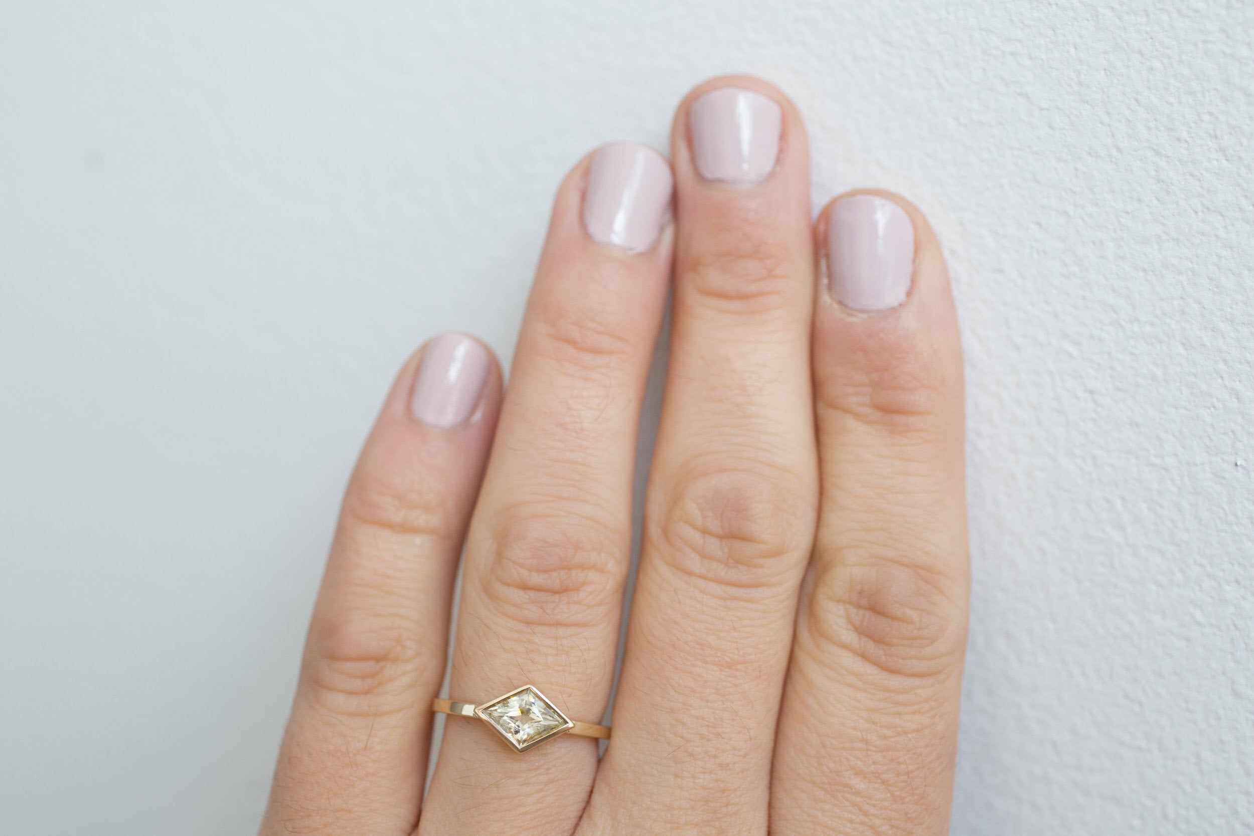 Avens Ring | Apricot Sapphire Rhombus Solitaire Engagement Ring | 14k Recycled Gold | One of a Kind