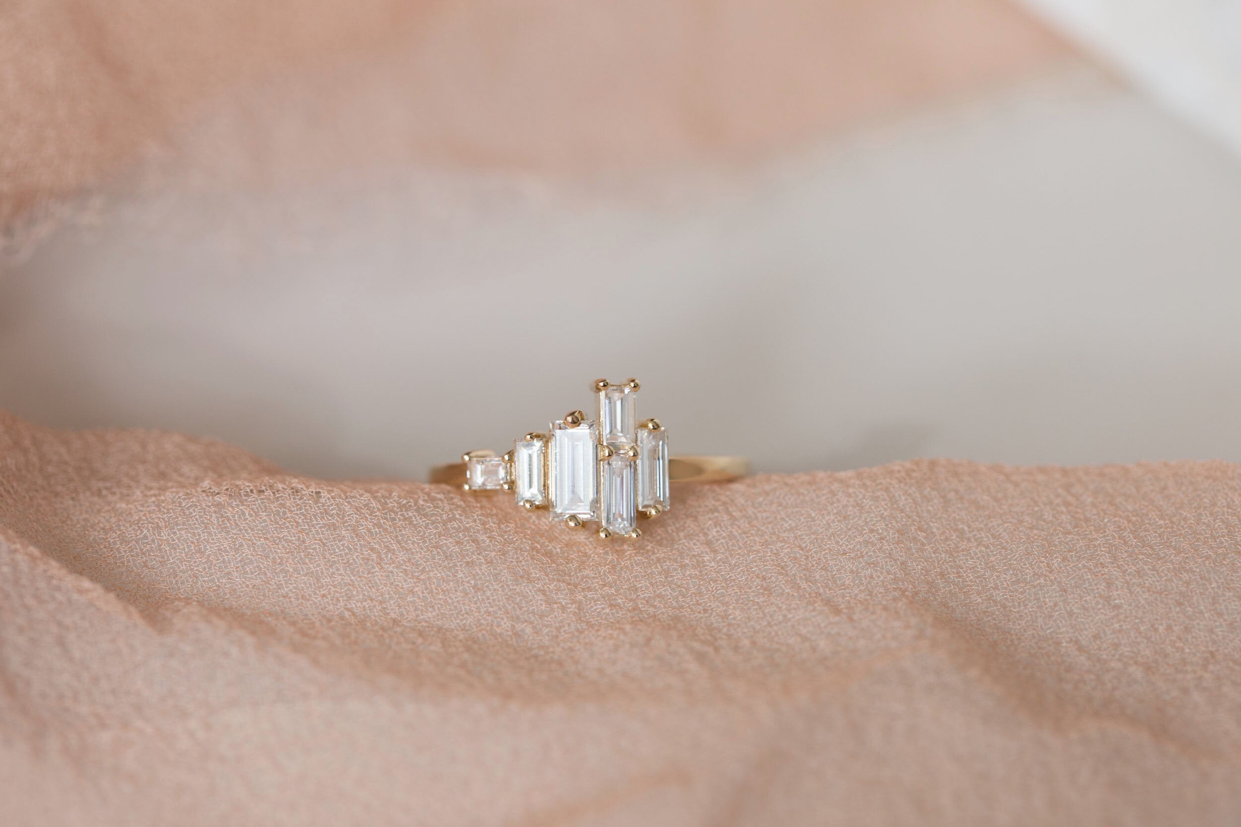 Seneca Ring | Asymmetrical Diamond Baguette Engagement Ring | 14k Recycled Gold