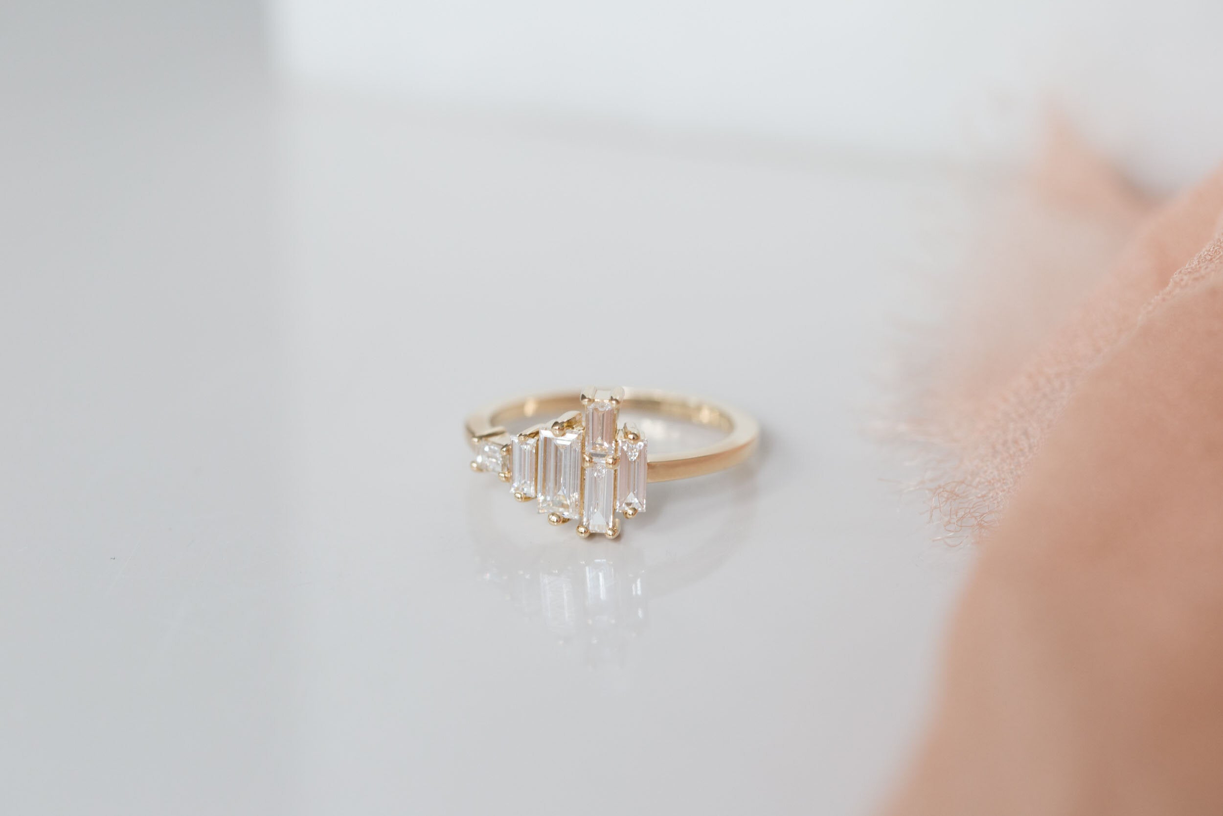 Seneca Ring | Asymmetrical Diamond Baguette Engagement Ring | 14k Recycled Gold