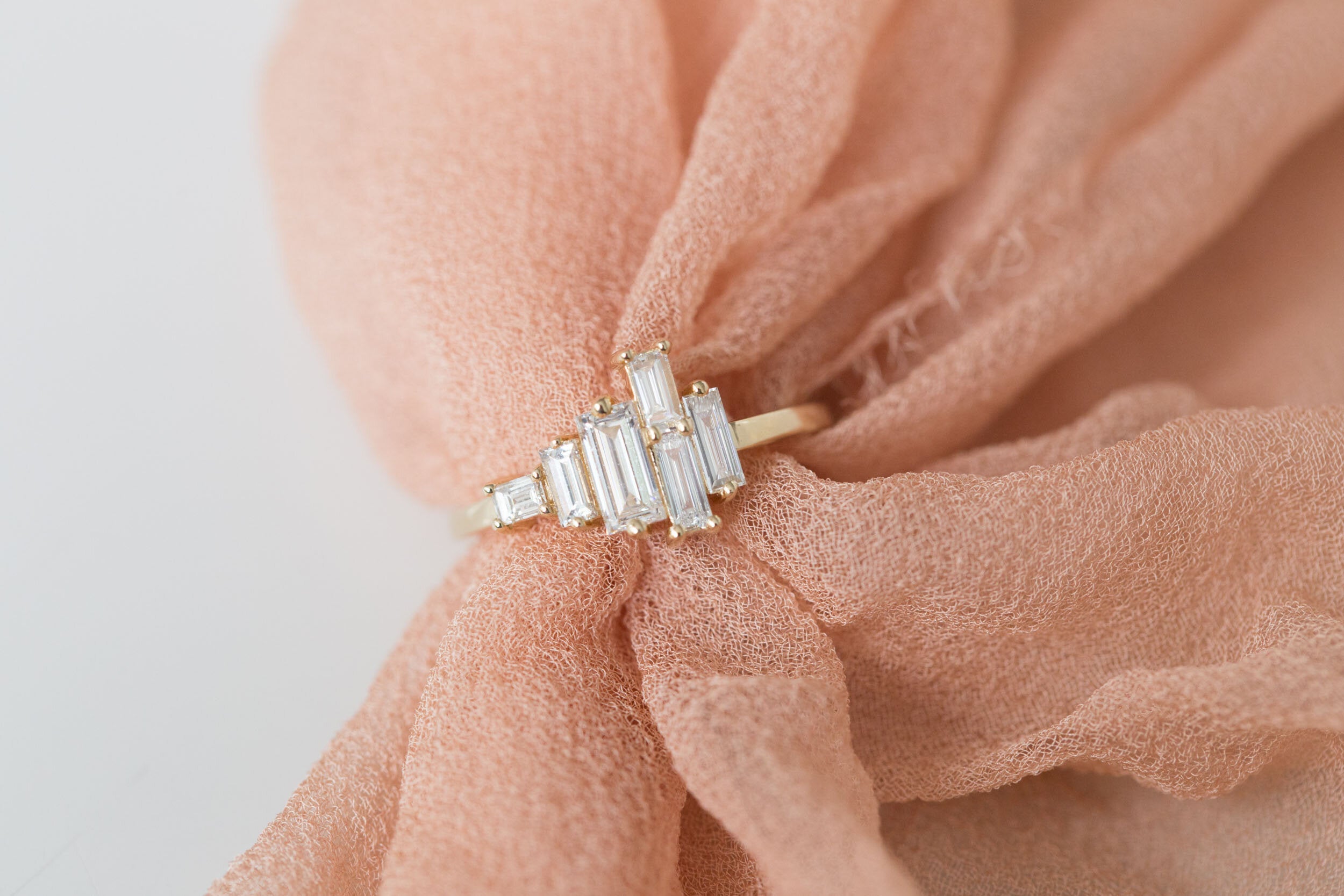 Seneca Ring | Asymmetrical Diamond Baguette Engagement Ring | 14k Recycled Gold