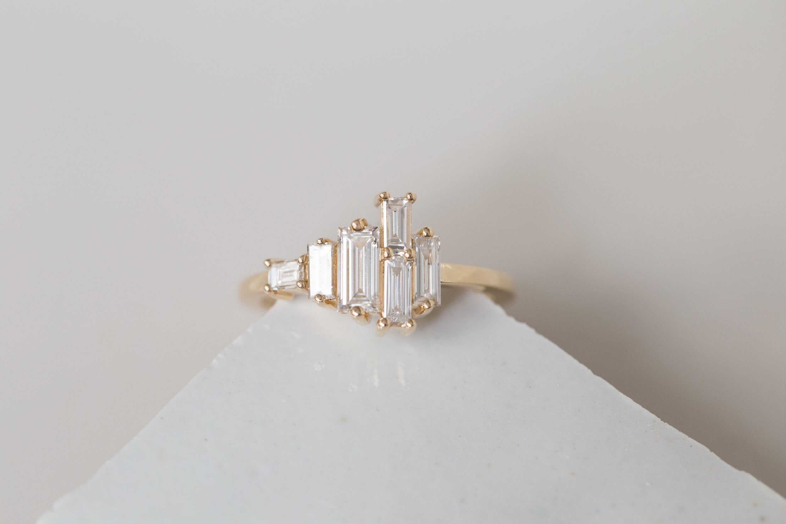 Seneca Ring | Asymmetrical Diamond Baguette Engagement Ring | 14k Recycled Gold