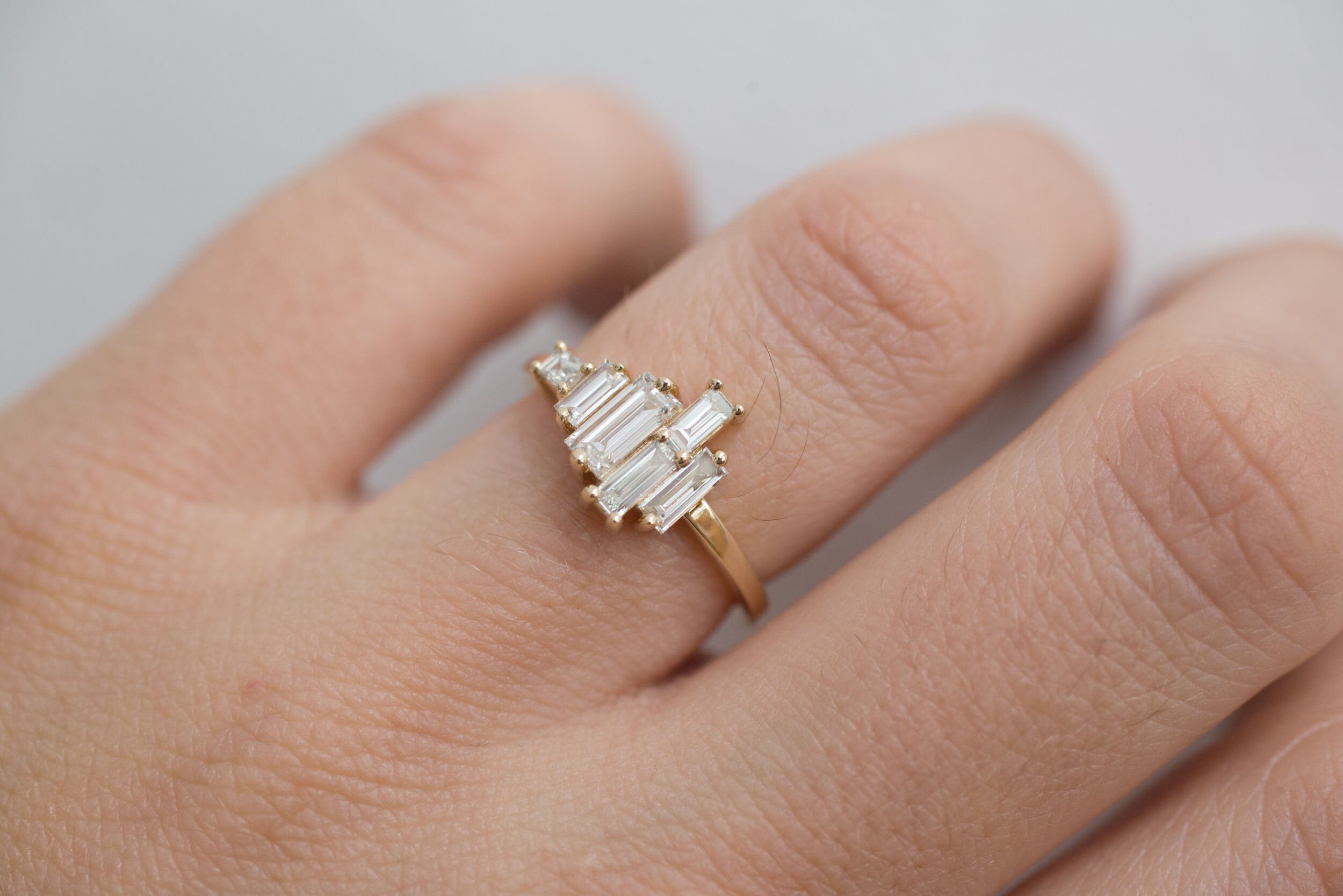 Seneca Ring | Asymmetrical Diamond Baguette Engagement Ring | 14k Recycled Gold