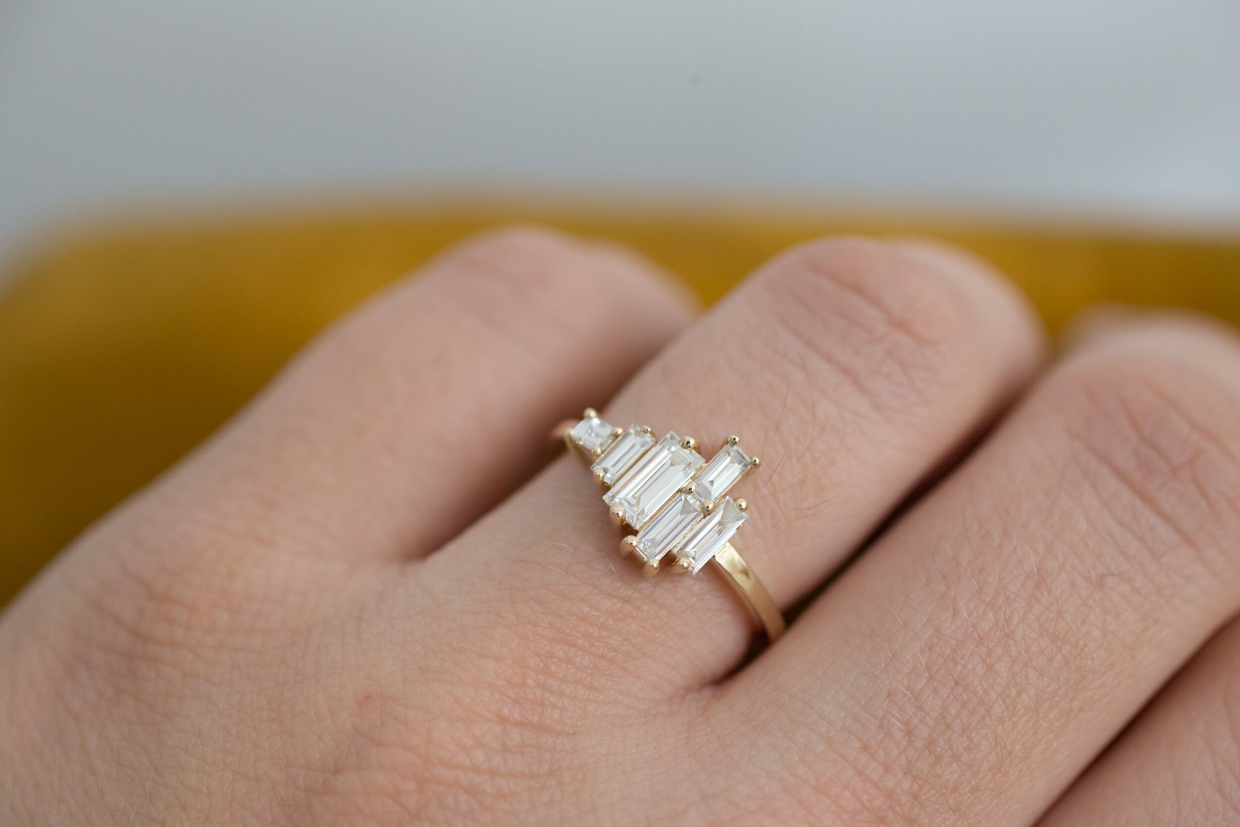 Seneca Ring | Asymmetrical Diamond Baguette Engagement Ring | 14k Recycled Gold