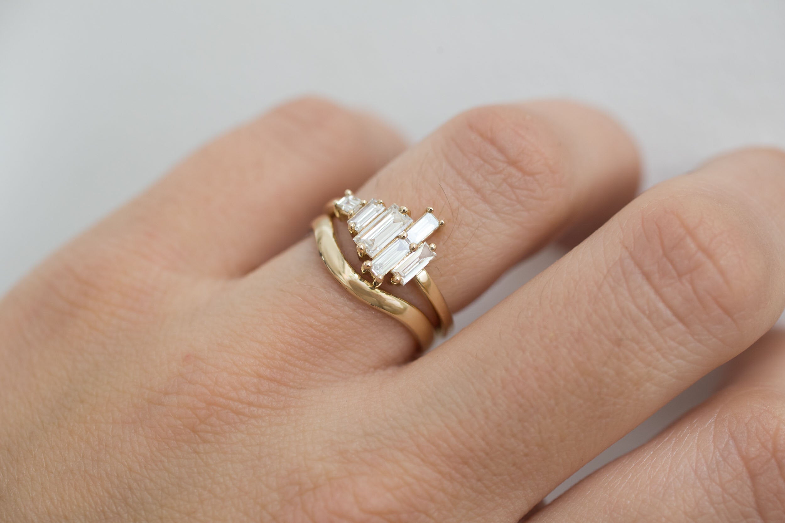 Seneca Ring | Asymmetrical Diamond Baguette Engagement Ring | 14k Recycled Gold