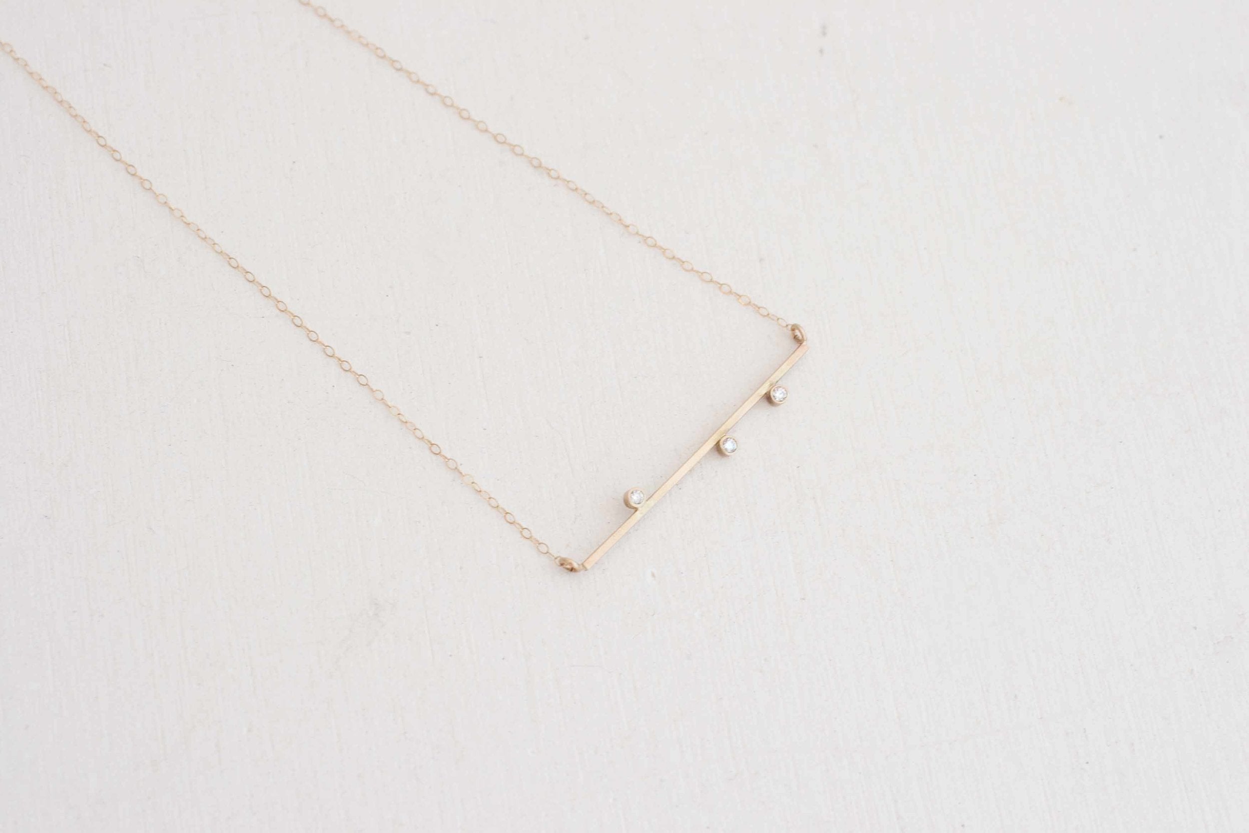 Asymmetrical Diamond Bar Necklace | 14k Recycled Gold