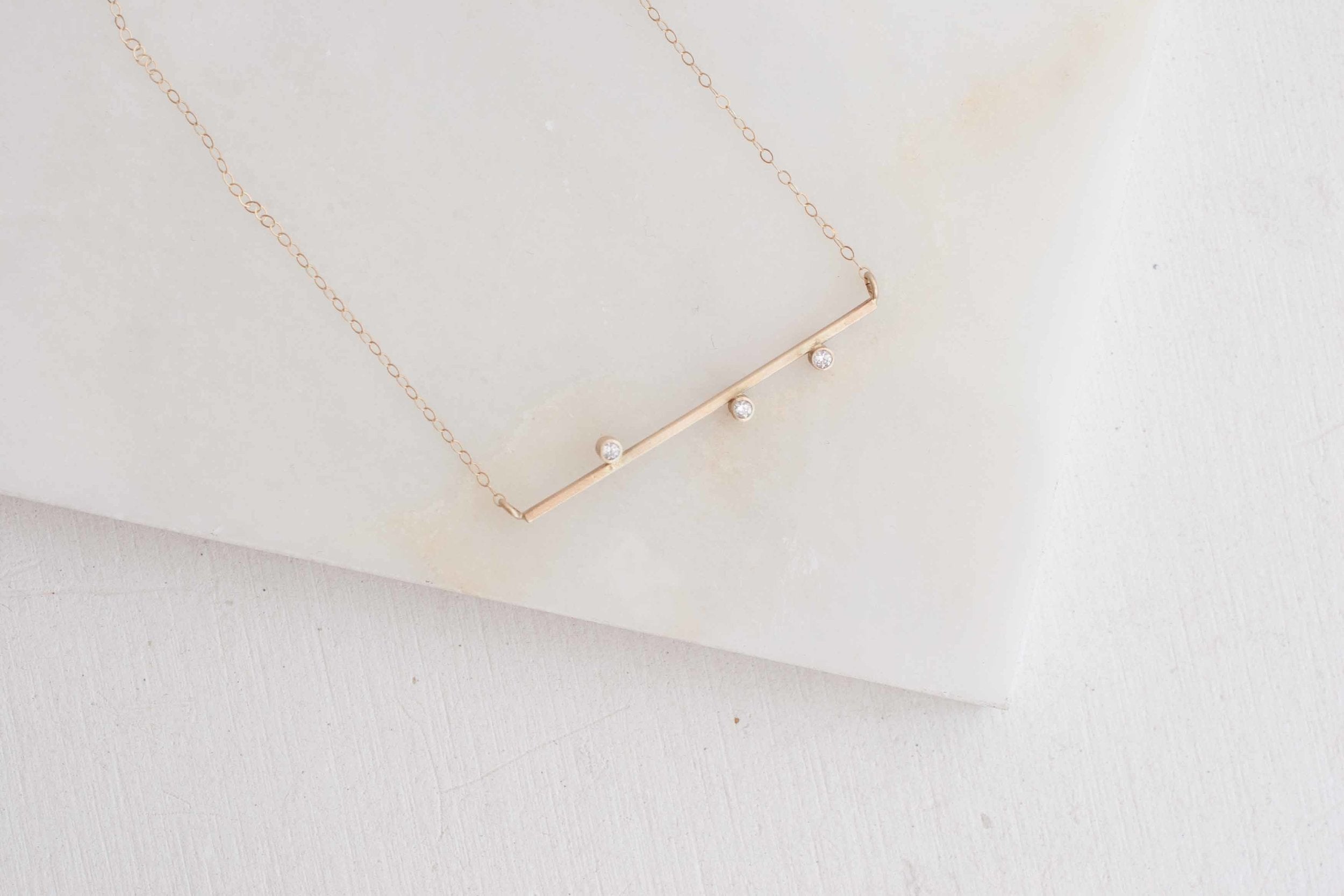 Asymmetrical Diamond Bar Necklace | 14k Recycled Gold