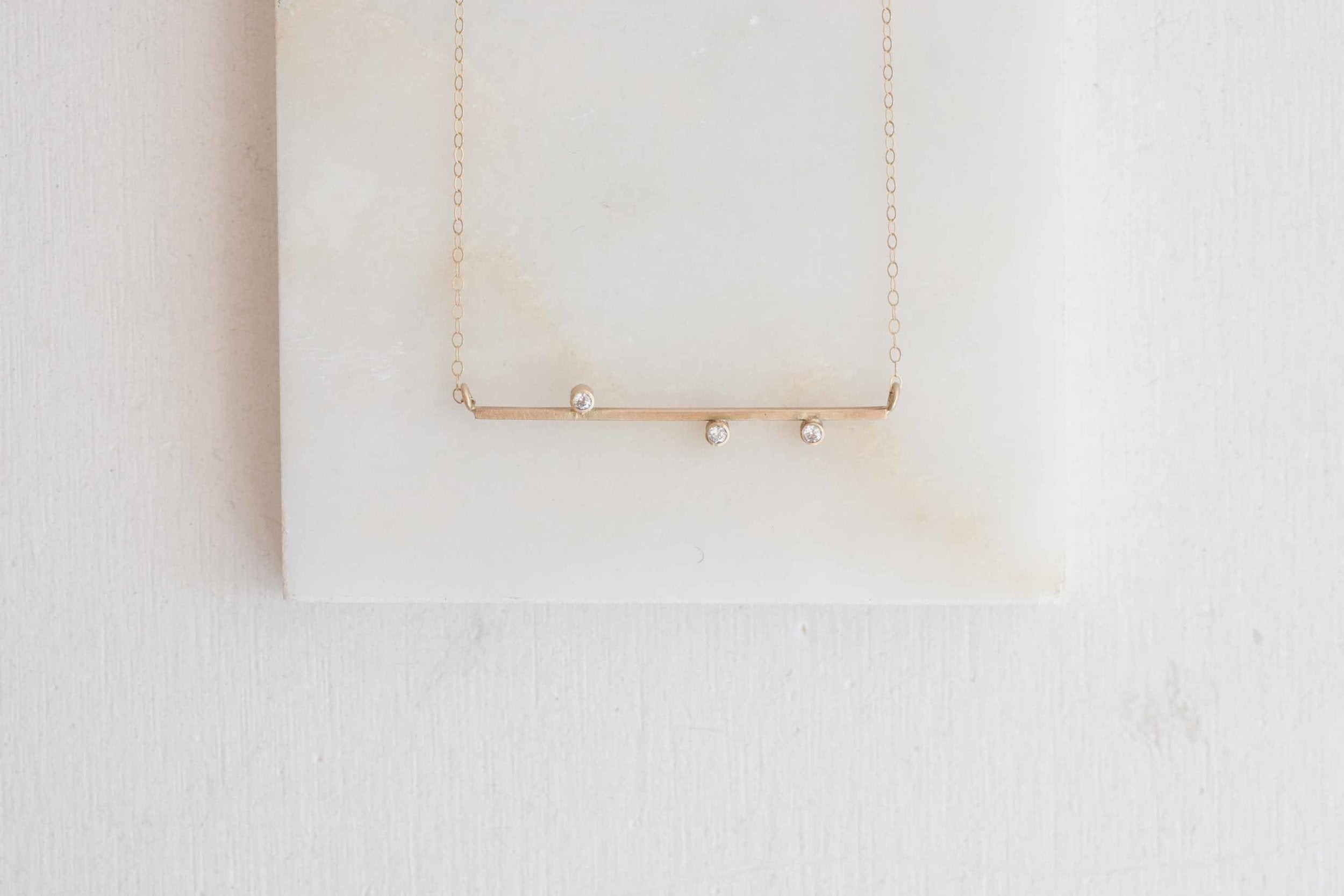 Asymmetrical Diamond Bar Necklace | 14k Recycled Gold