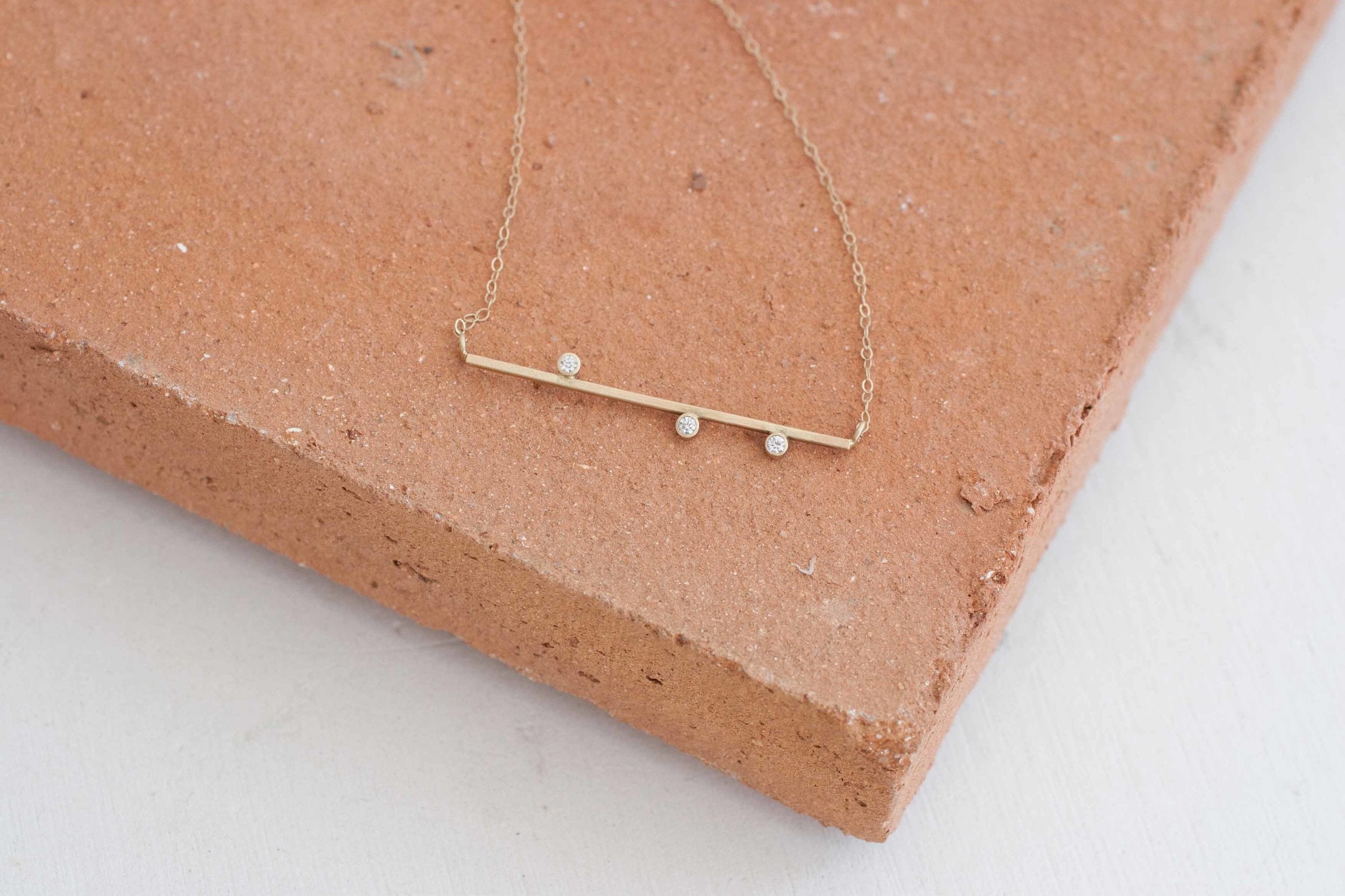 Asymmetrical Diamond Bar Necklace | 14k Recycled Gold