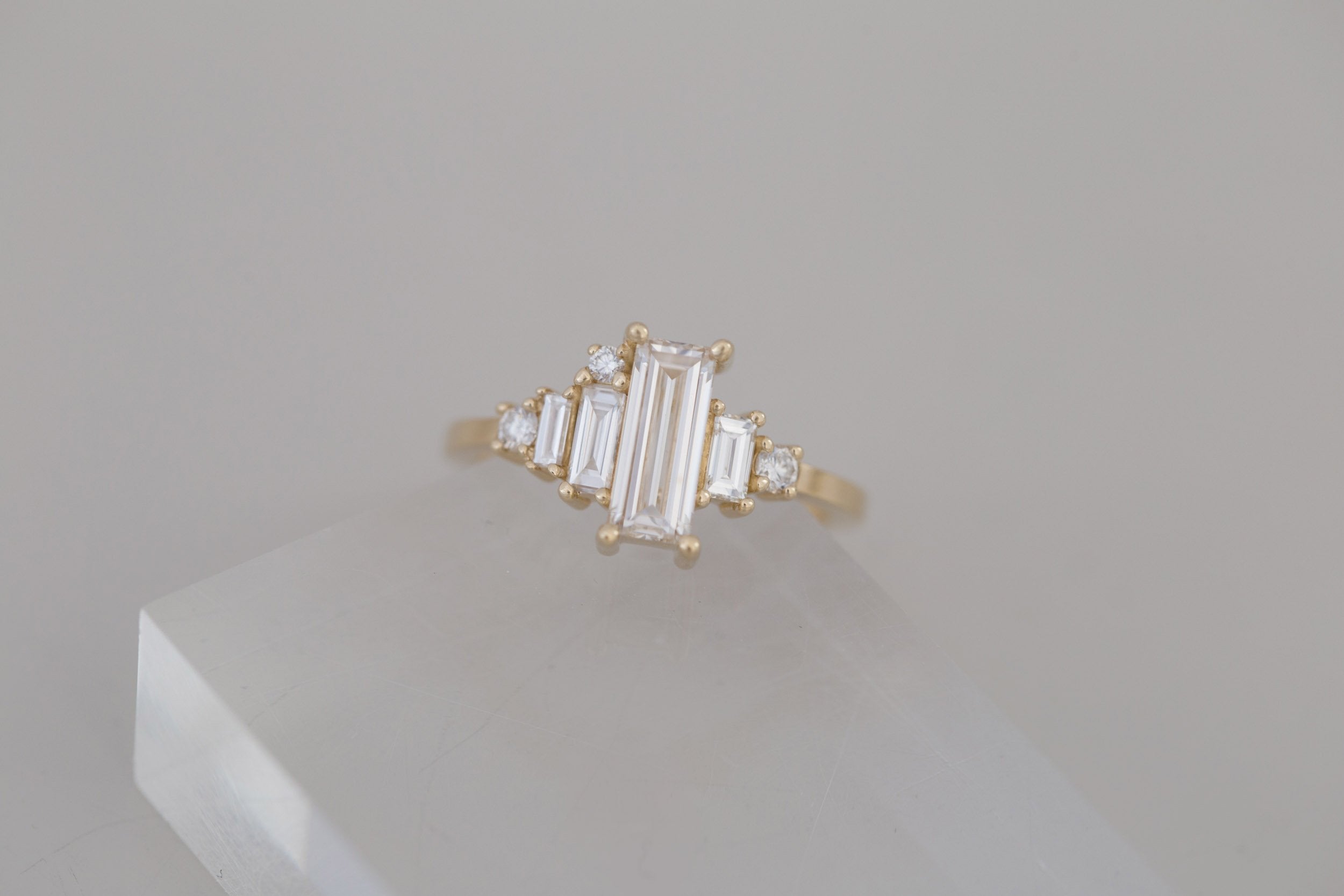 Atlas Ring | Diamond Baguette + Diamond Cluster Engagement Ring 1.00 ct | 14k Recycled Gold | One of a Kind