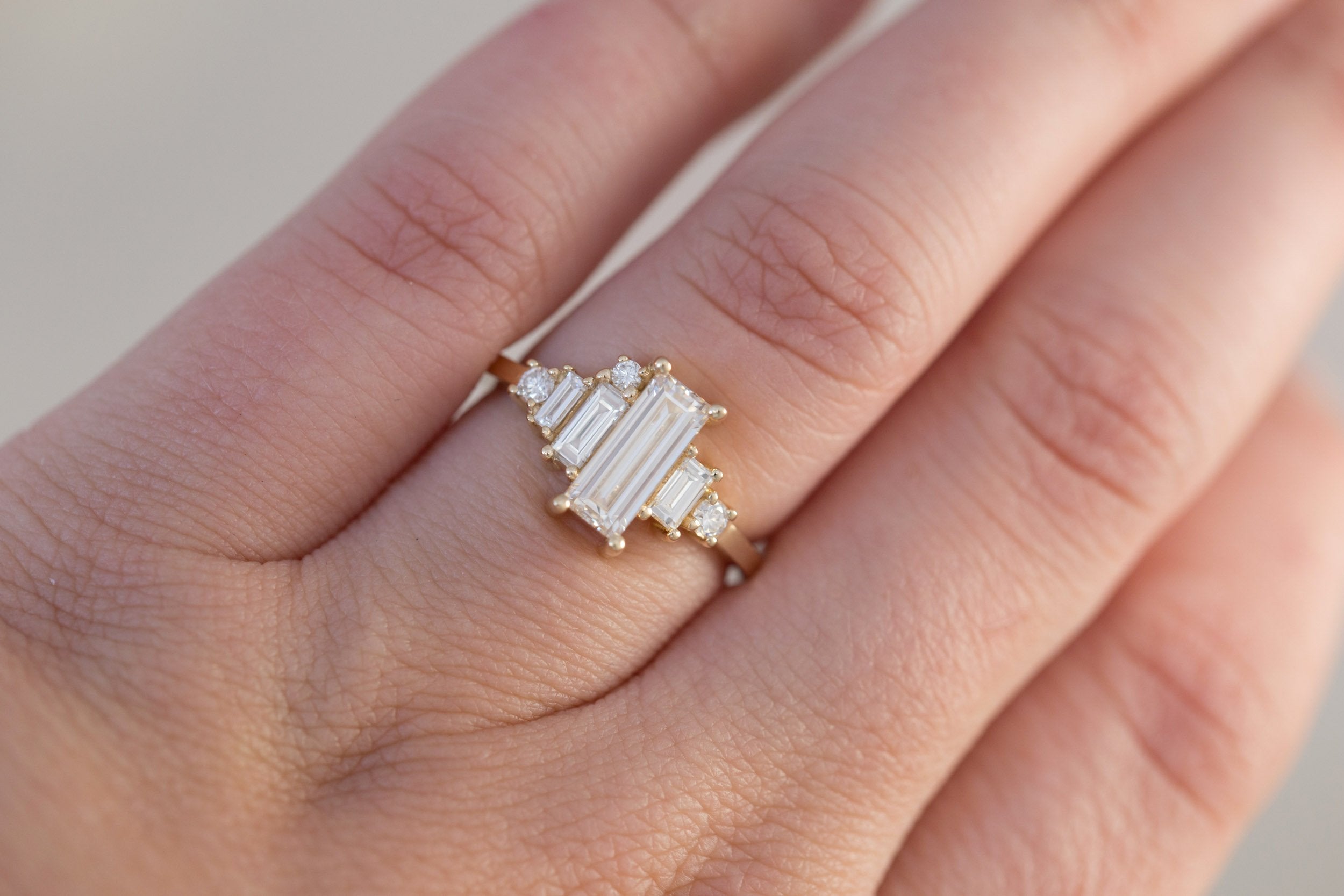 Atlas Ring | Diamond Baguette + Diamond Cluster Engagement Ring 1.00 ct | 14k Recycled Gold | One of a Kind