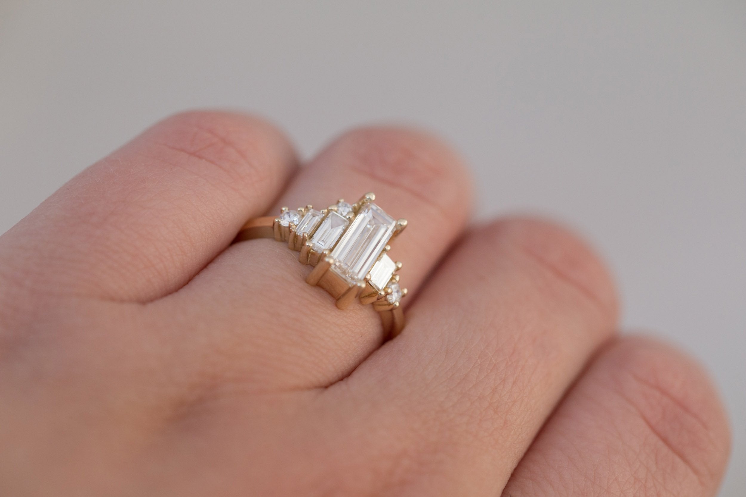Atlas Ring | Diamond Baguette + Diamond Cluster Engagement Ring 1.00 ct | 14k Recycled Gold | One of a Kind