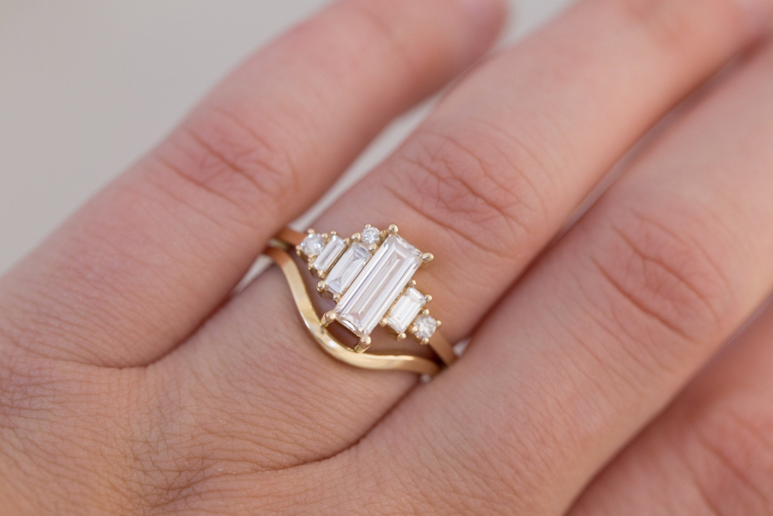 Atlas Ring | Diamond Baguette + Diamond Cluster Engagement Ring 1.00 ct | 14k Recycled Gold | One of a Kind