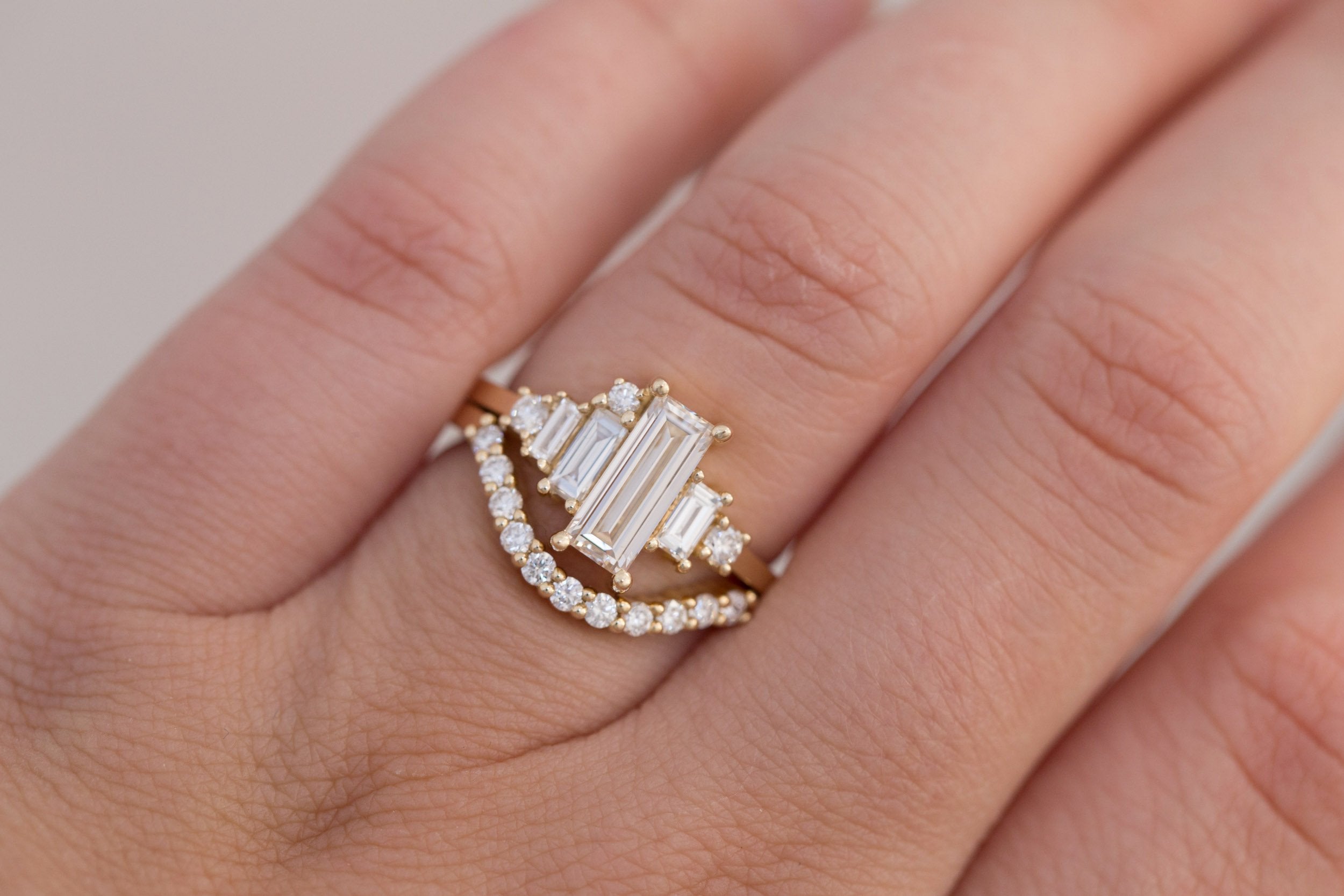 Atlas Ring | Diamond Baguette + Diamond Cluster Engagement Ring 1.00 ct | 14k Recycled Gold | One of a Kind