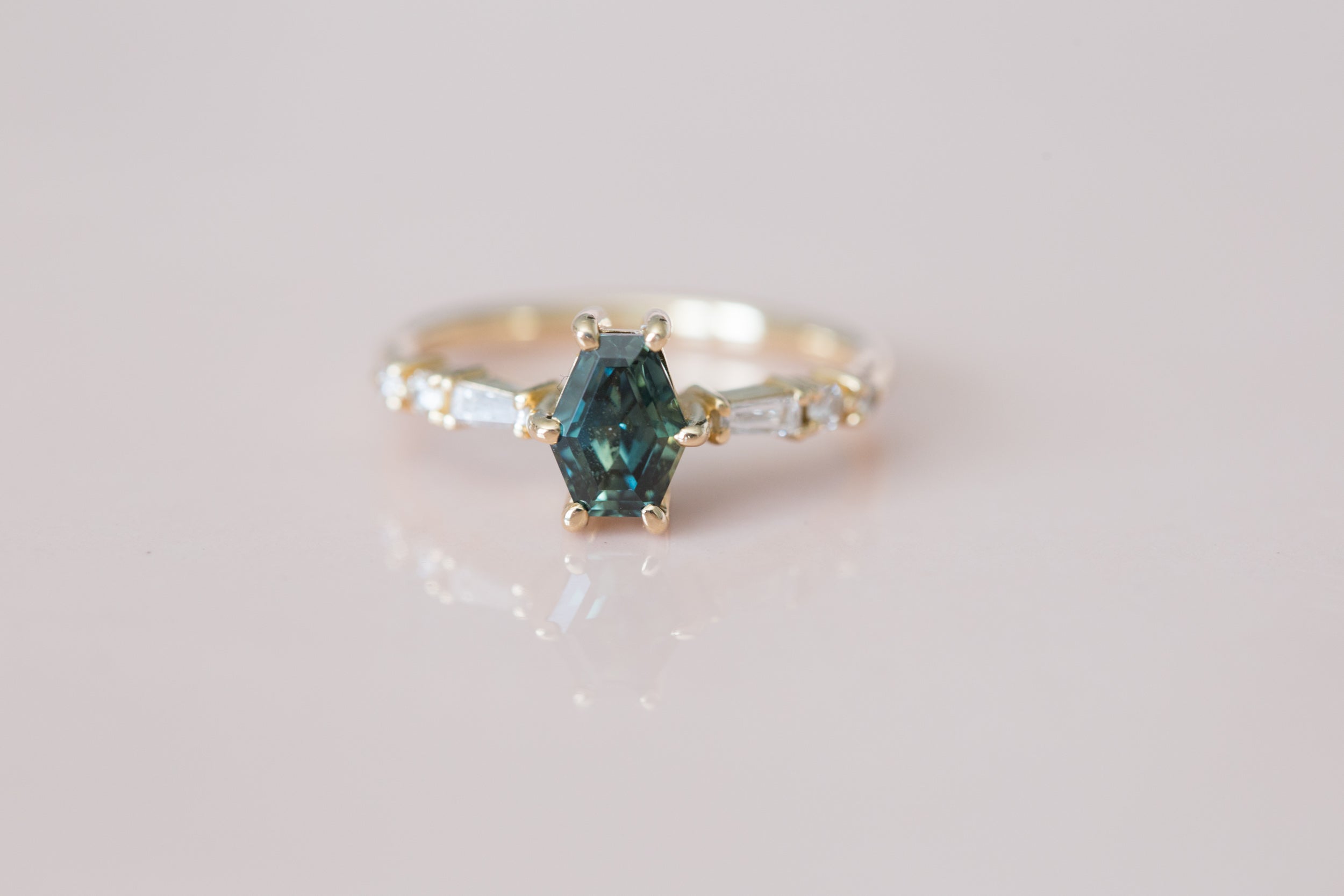 Bicolor Hexagonal Australian Sapphire + Diamond Ring | 14k Recycled Gold | One of a Kind
