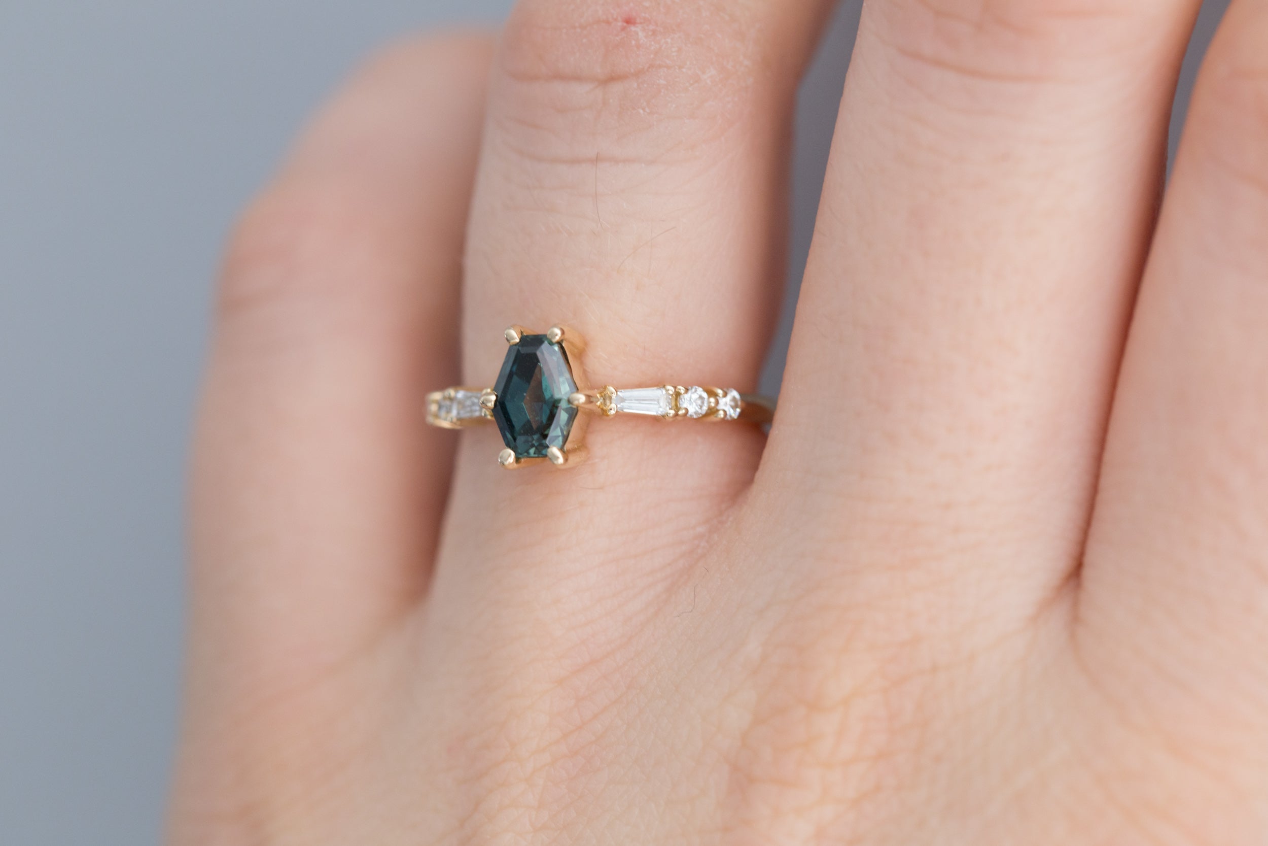 Bicolor Hexagonal Australian Sapphire + Diamond Ring | 14k Recycled Gold | One of a Kind