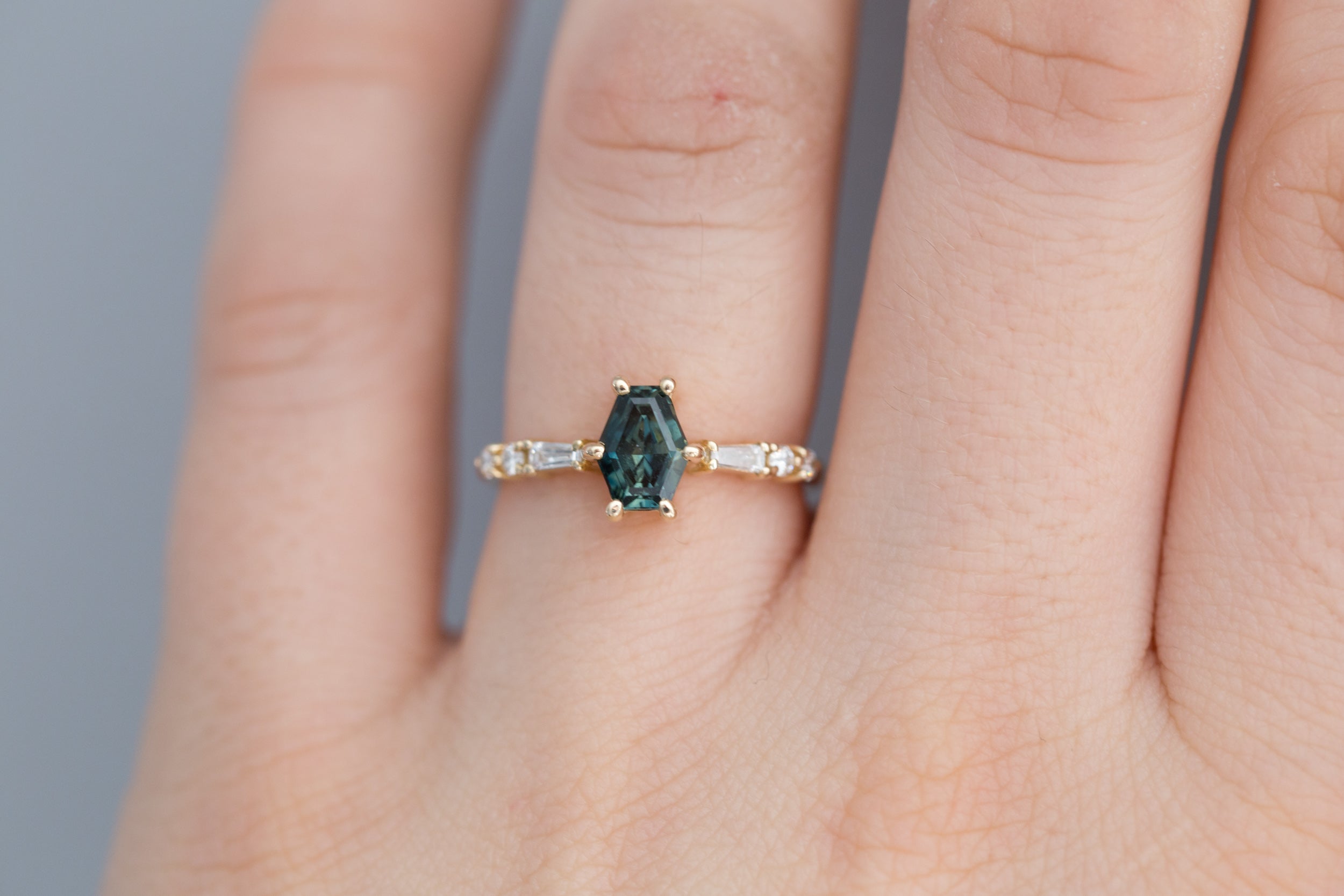 Bicolor Hexagonal Australian Sapphire + Diamond Ring | 14k Recycled Gold | One of a Kind