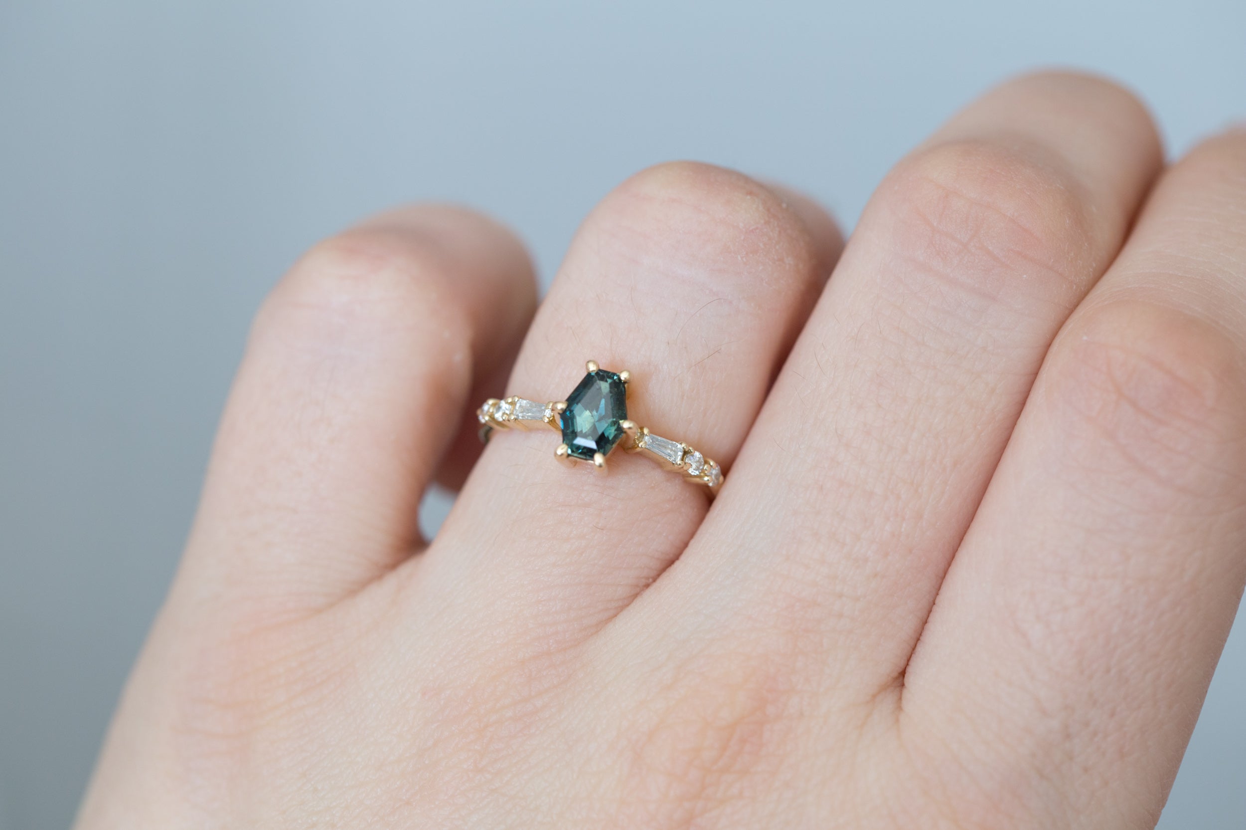 Bicolor Hexagonal Australian Sapphire + Diamond Ring | 14k Recycled Gold | One of a Kind