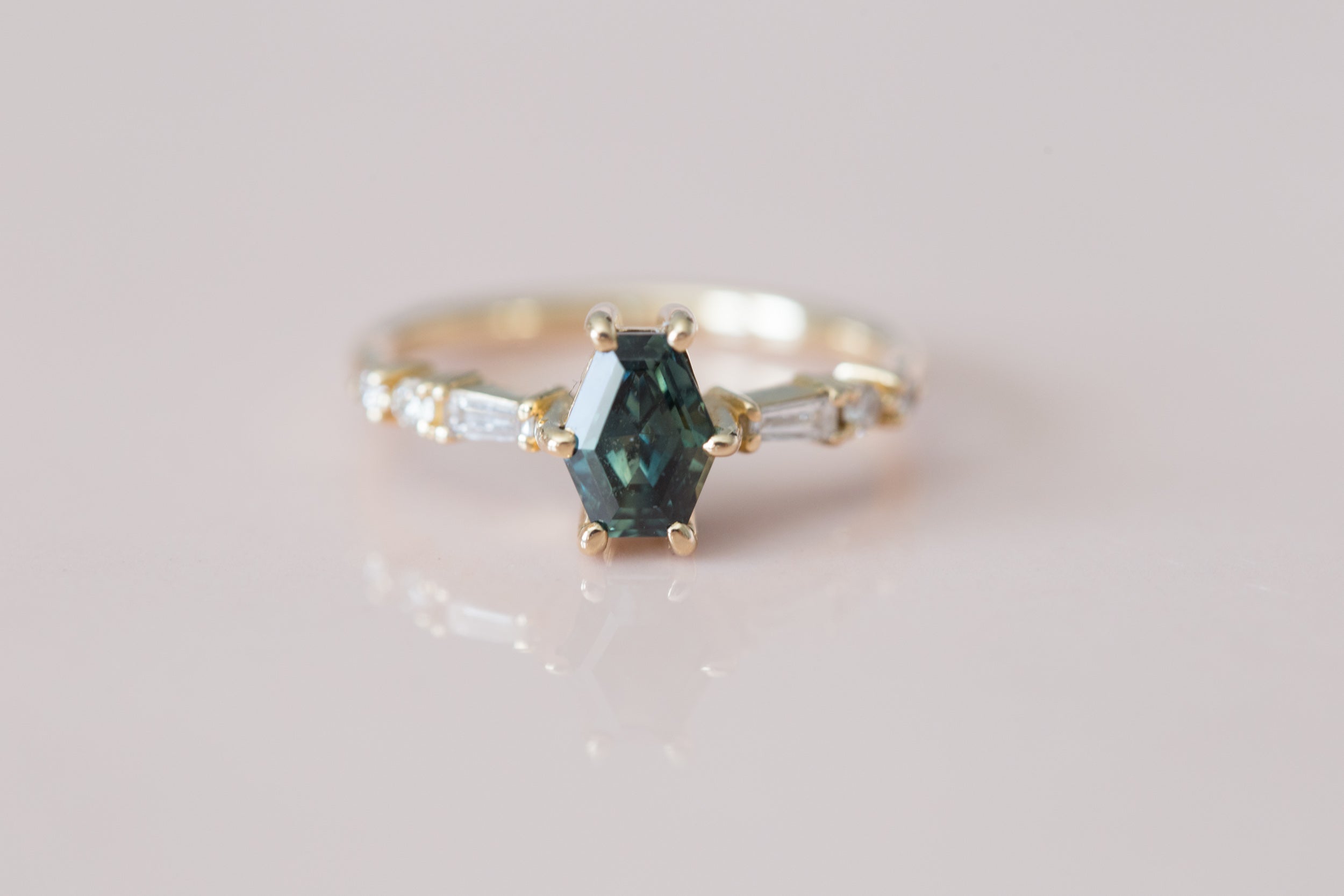 Bicolor Hexagonal Australian Sapphire + Diamond Ring | 14k Recycled Gold | One of a Kind