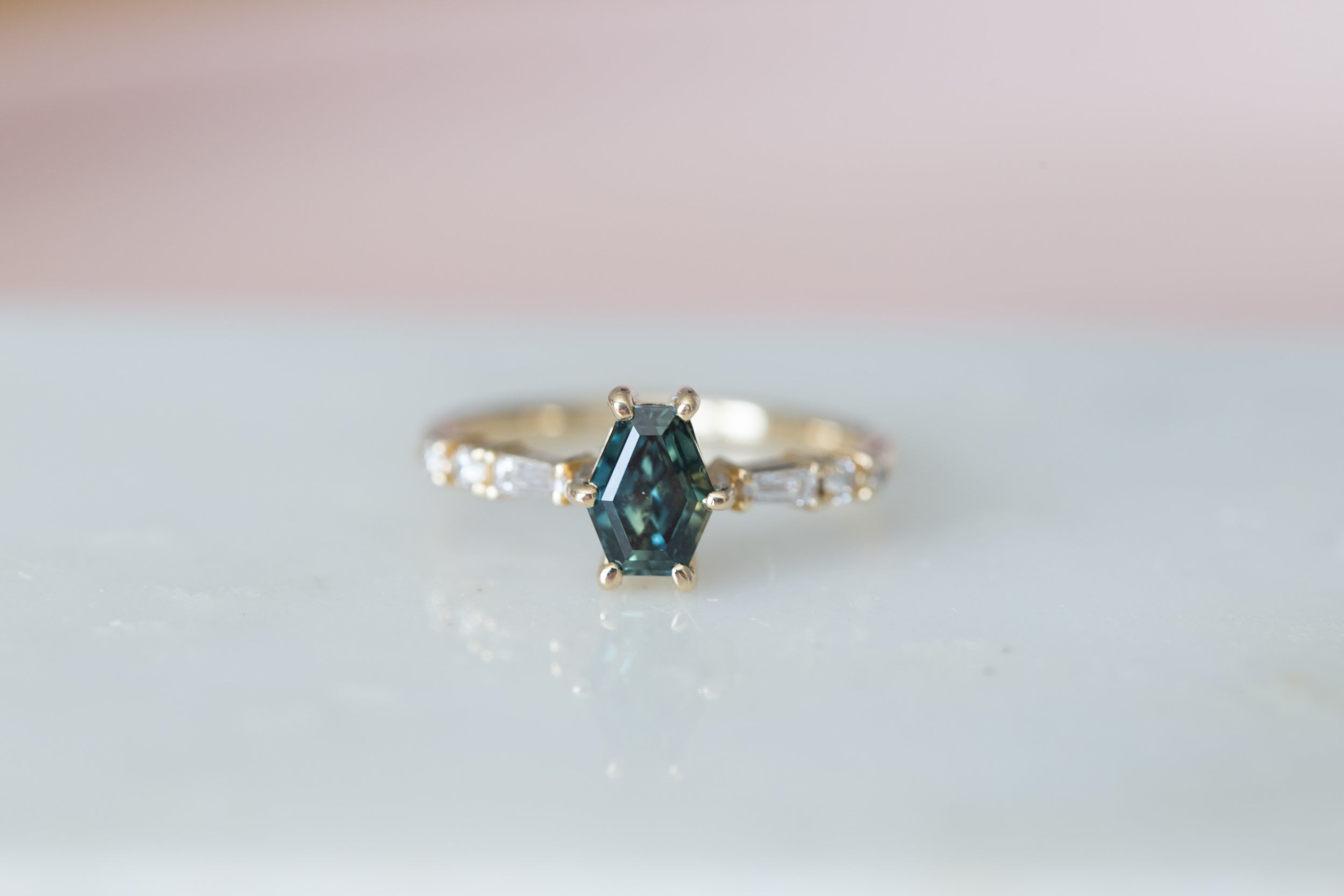 Bicolor Hexagonal Australian Sapphire + Diamond Ring | 14k Recycled Gold | One of a Kind