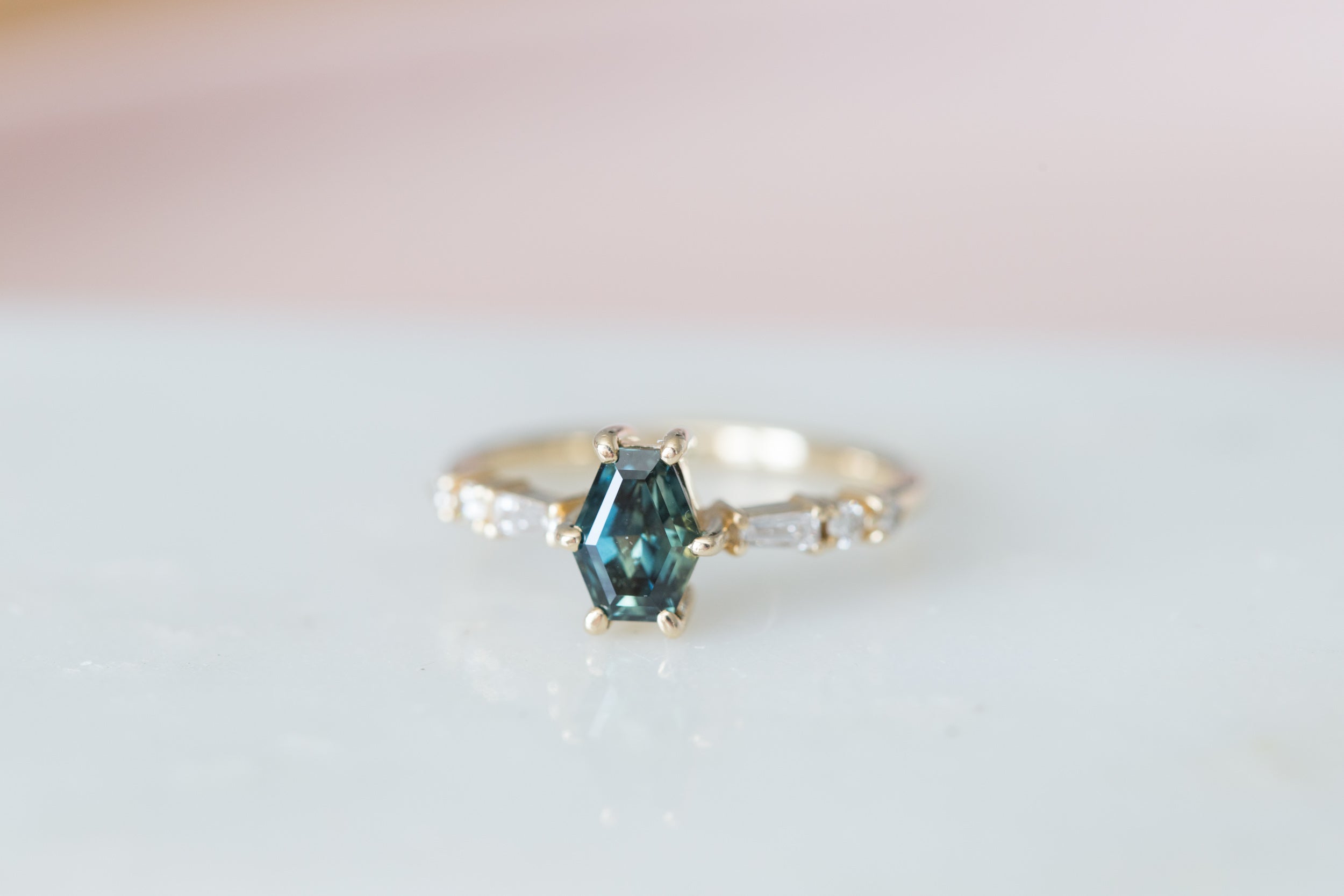 Bicolor Hexagonal Australian Sapphire + Diamond Ring | 14k Recycled Gold | One of a Kind