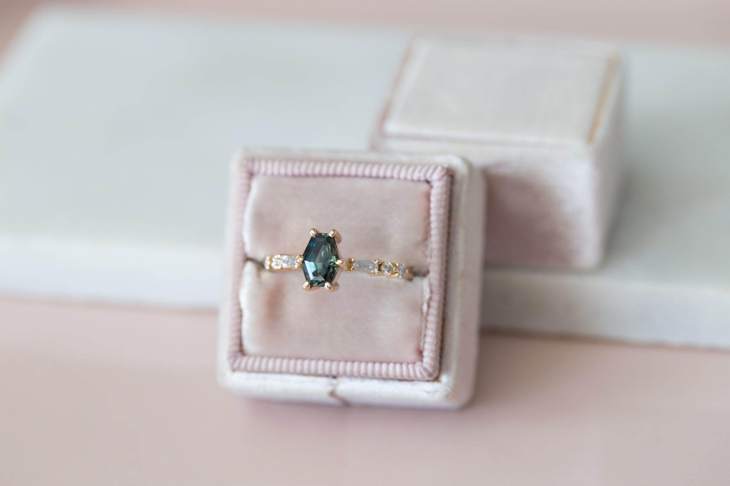 Bicolor Hexagonal Australian Sapphire + Diamond Ring | 14k Recycled Gold | One of a Kind