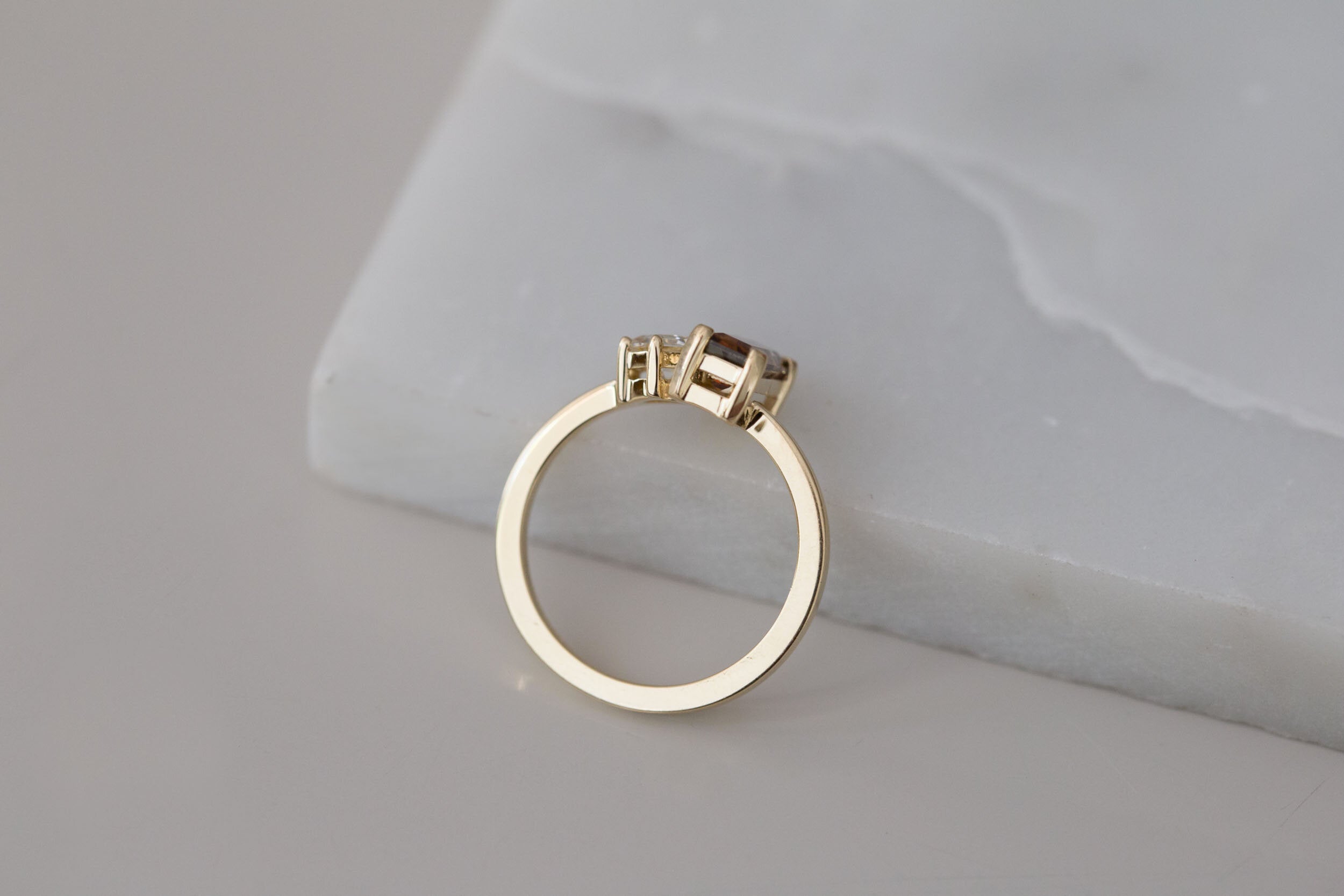 Liana Ring | Australian Bicolor Orange Sapphire + Antique Diamond Hexagon Engagement Ring | 14k Recycled Gold | One of a Kind