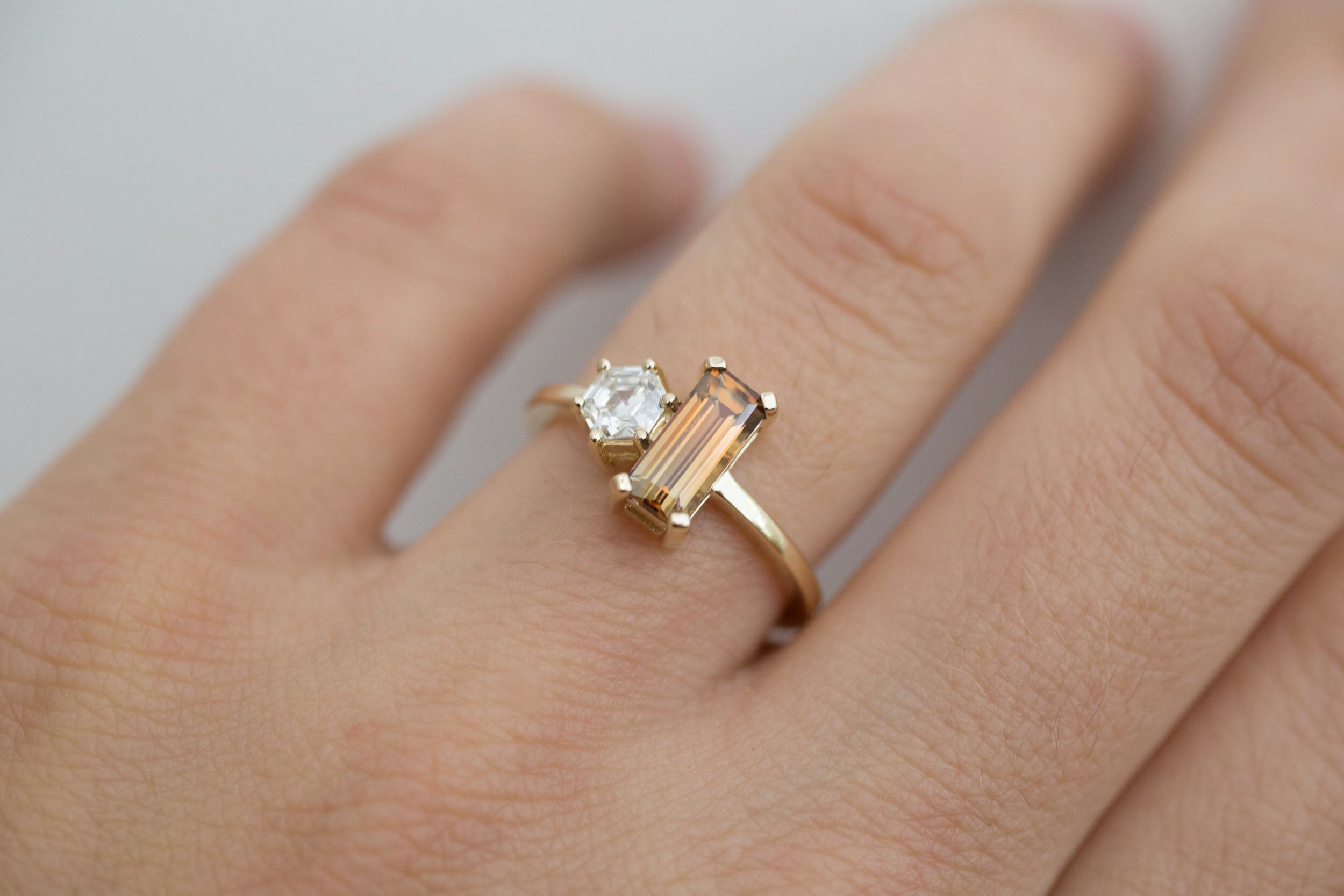 Liana Ring | Australian Bicolor Orange Sapphire + Antique Diamond Hexagon Engagement Ring | 14k Recycled Gold | One of a Kind