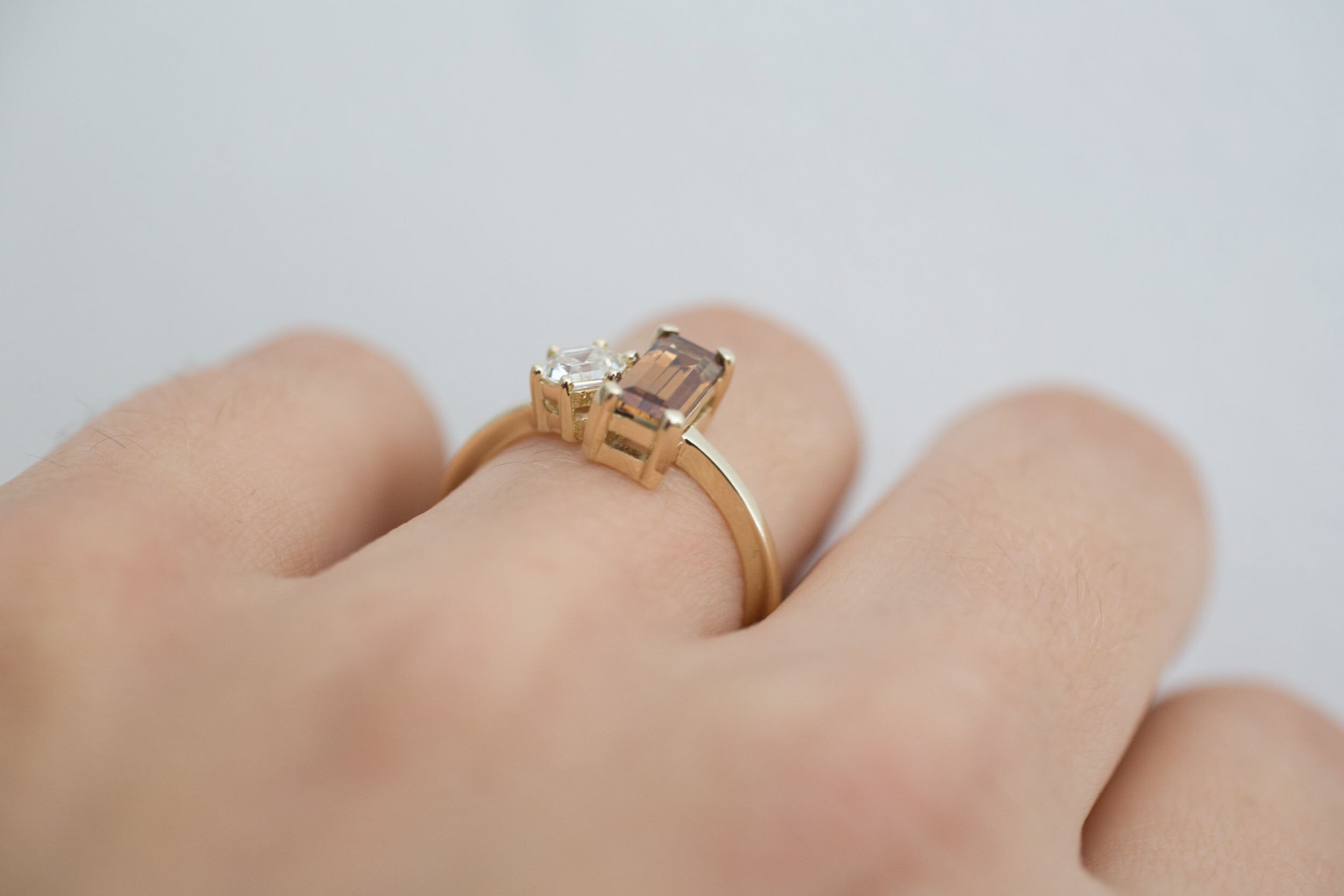 Liana Ring | Australian Bicolor Orange Sapphire + Antique Diamond Hexagon Engagement Ring | 14k Recycled Gold | One of a Kind