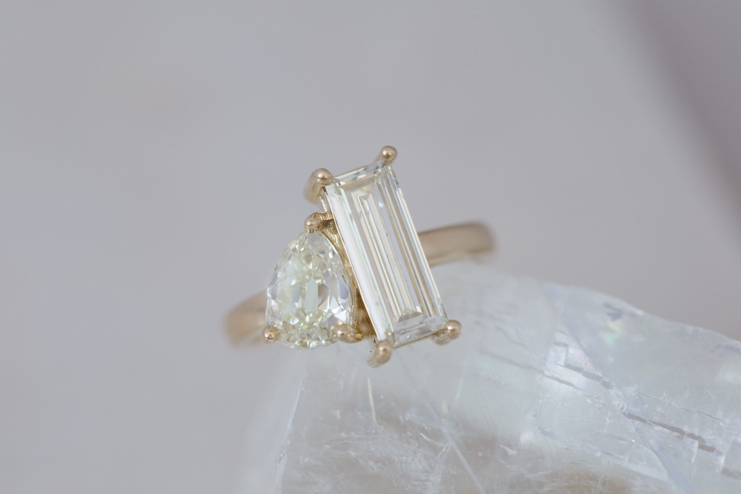 Liana Ring | Baguette Diamond + Pear Diamond Engagement Ring 2 ct | 14k Recycled Gold | One of a Kind