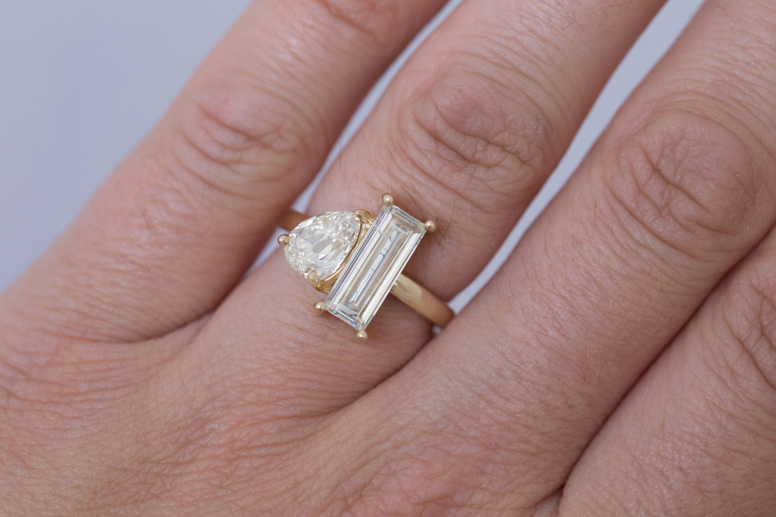 Liana Ring | Baguette Diamond + Pear Diamond Engagement Ring 2 ct | 14k Recycled Gold | One of a Kind