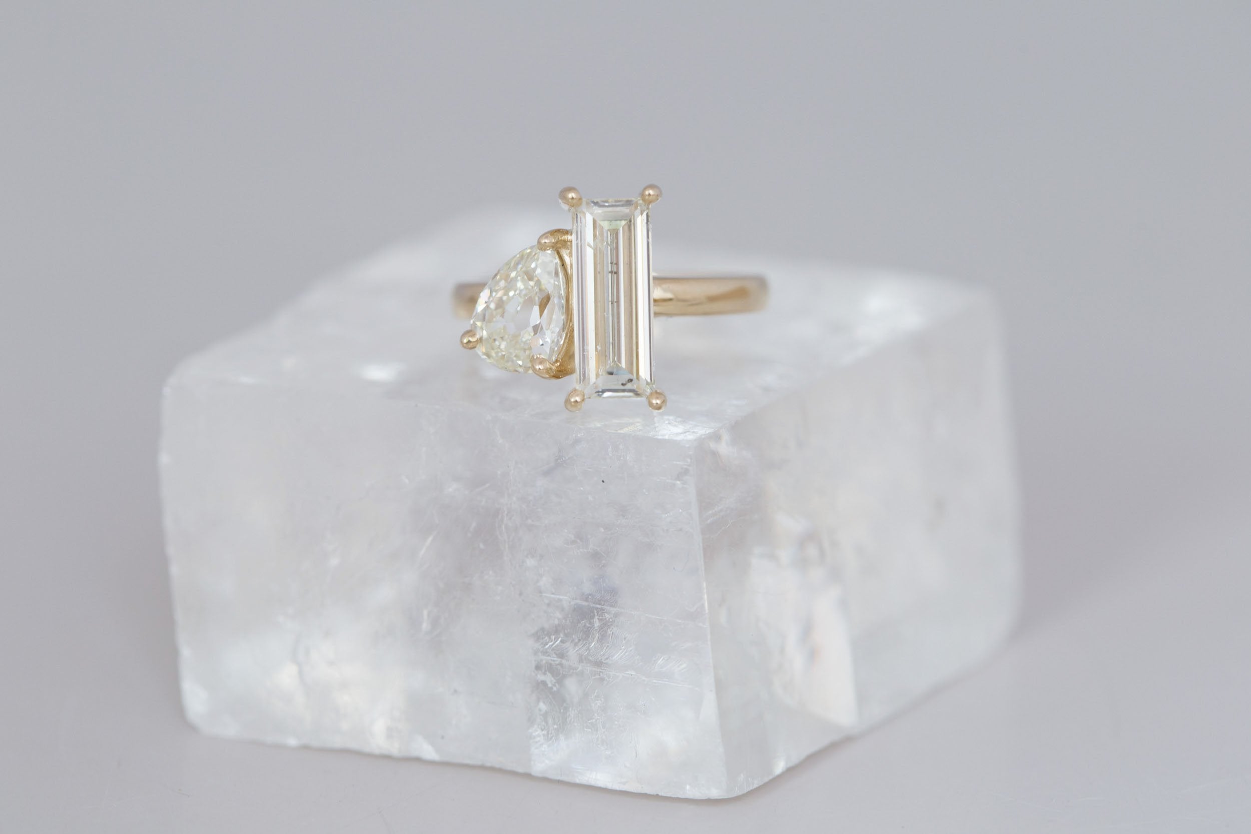 Liana Ring | Baguette Diamond + Pear Diamond Engagement Ring 2 ct | 14k Recycled Gold | One of a Kind