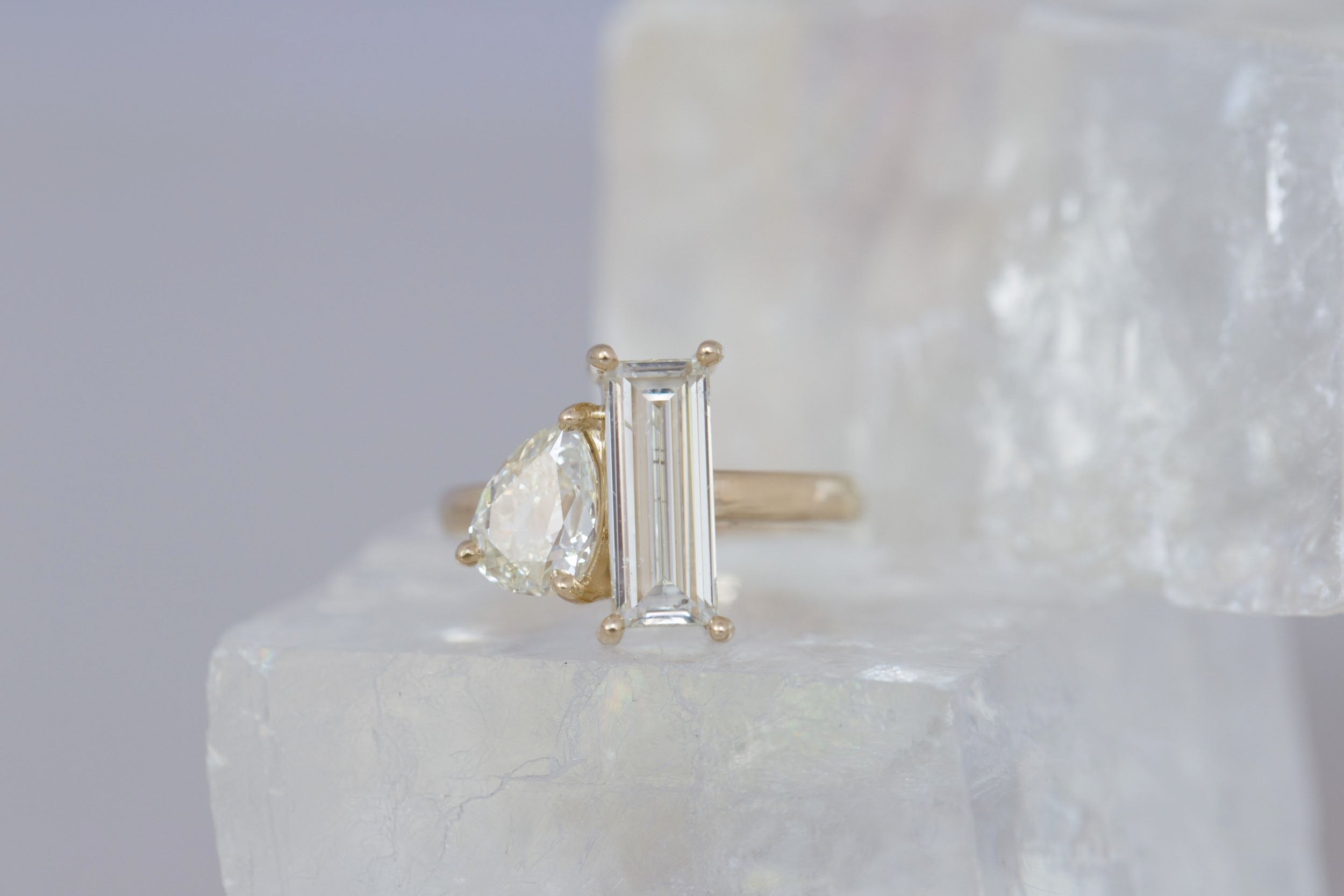 Liana Ring | Baguette Diamond + Pear Diamond Engagement Ring 2 ct | 14k Recycled Gold | One of a Kind