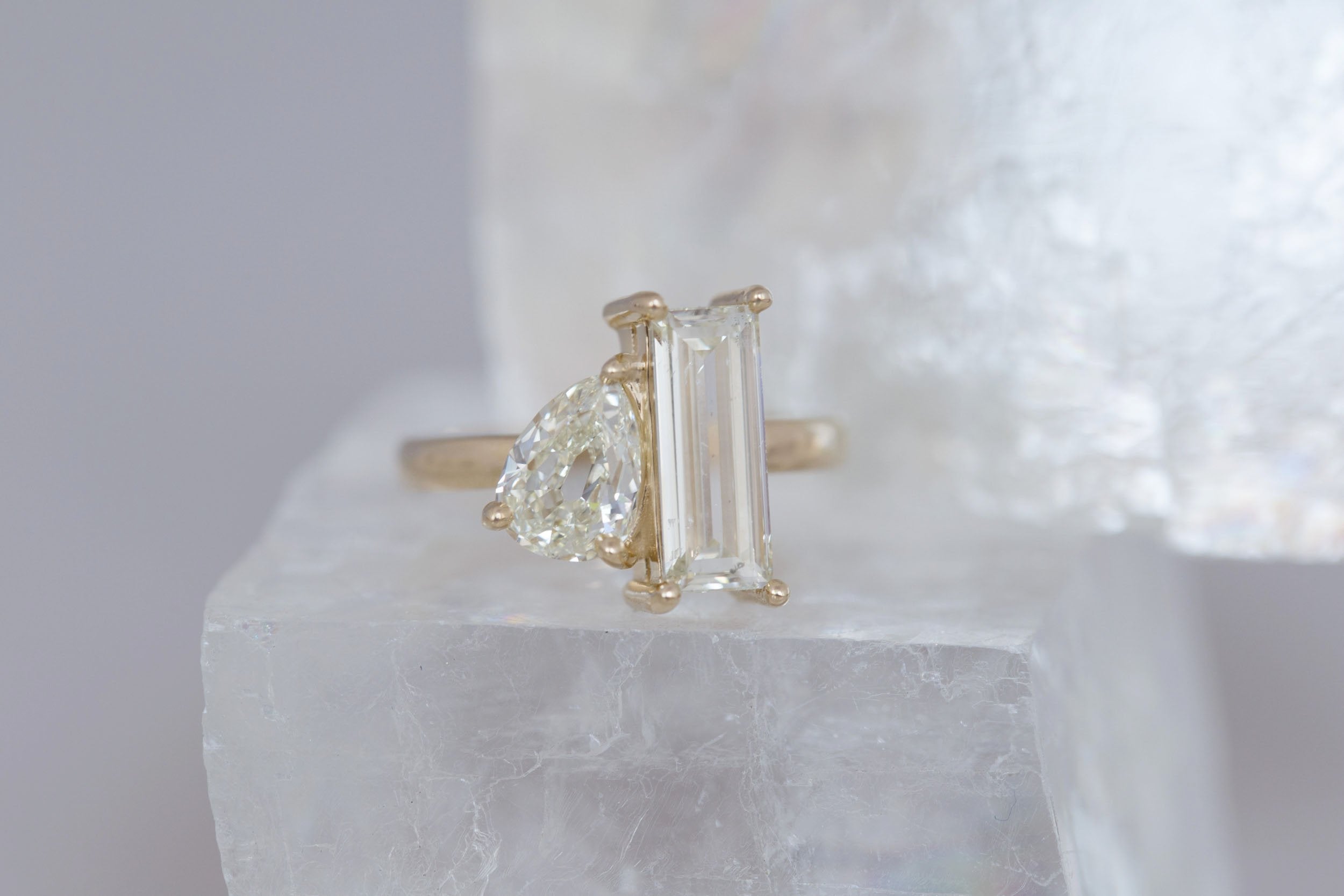 Liana Ring | Baguette Diamond + Pear Diamond Engagement Ring 2 ct | 14k Recycled Gold | One of a Kind