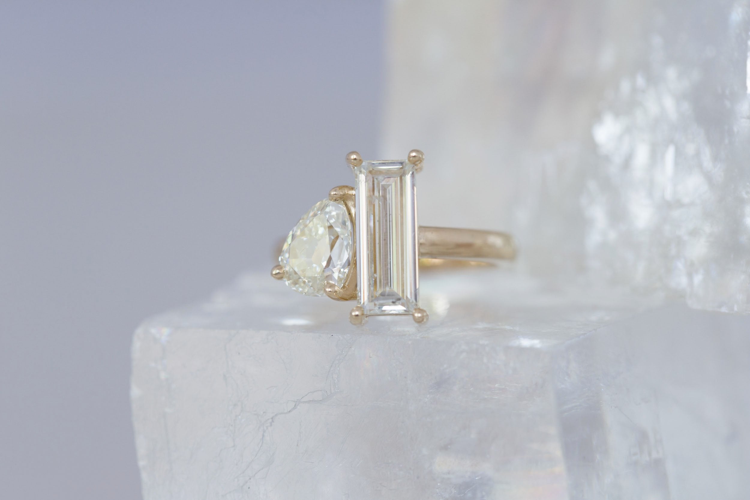 Liana Ring | Baguette Diamond + Pear Diamond Engagement Ring 2 ct | 14k Recycled Gold | One of a Kind