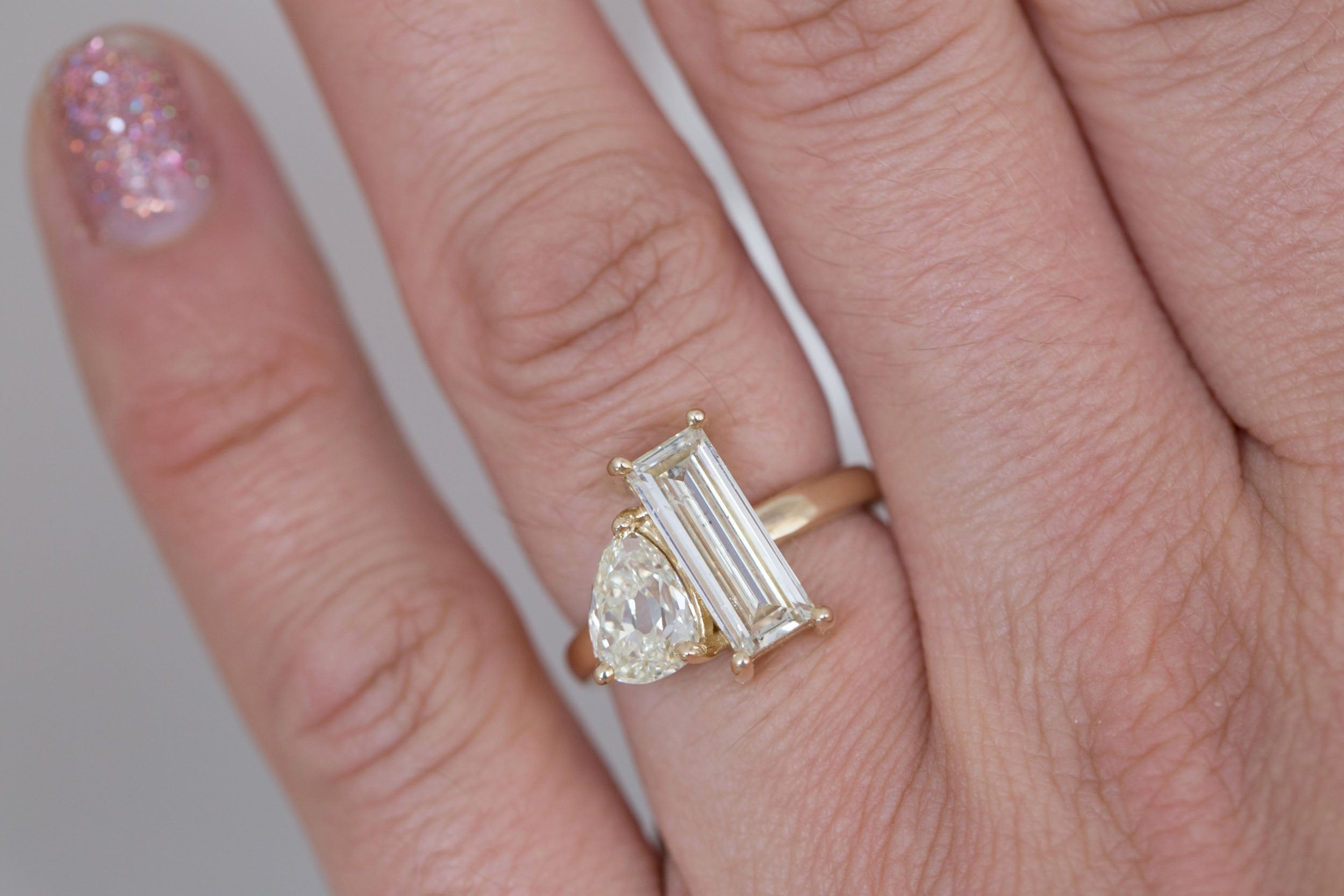 Liana Ring | Baguette Diamond + Pear Diamond Engagement Ring 2 ct | 14k Recycled Gold | One of a Kind