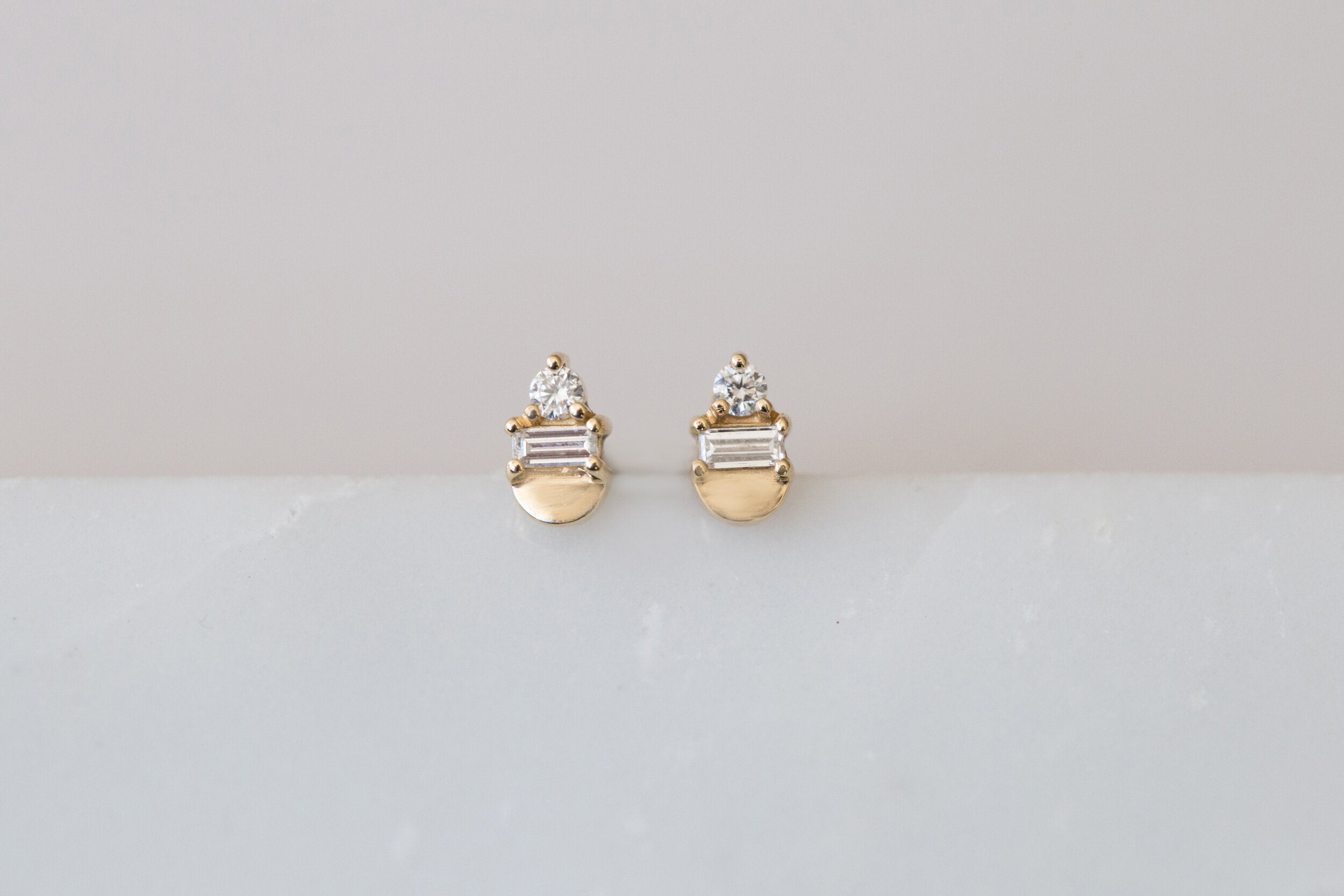 Baguette + Round Diamond Semicircle Earrings | 14k Recycled Gold