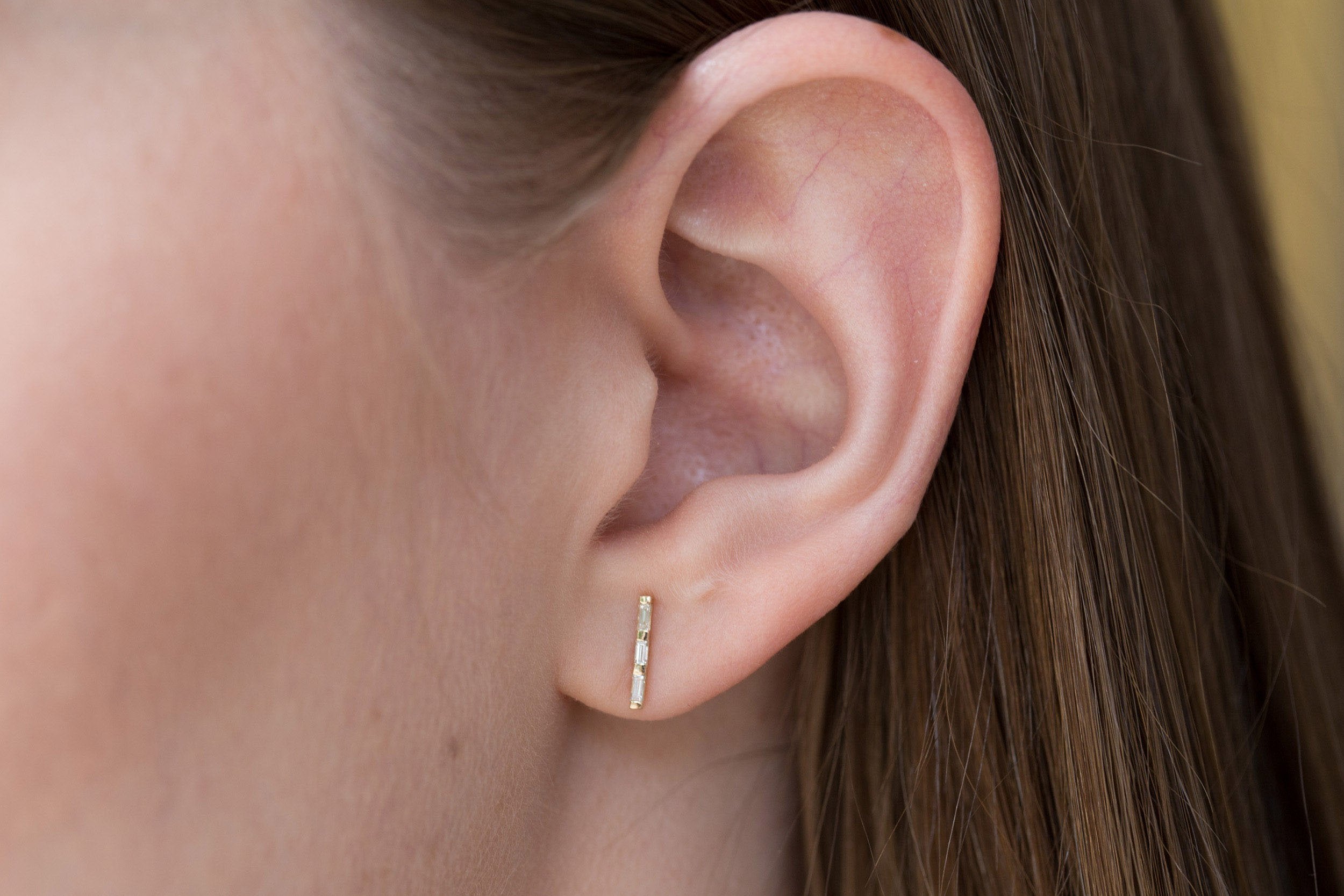 Diamond Baguette Bar Earrings | 14k Recycled Gold
