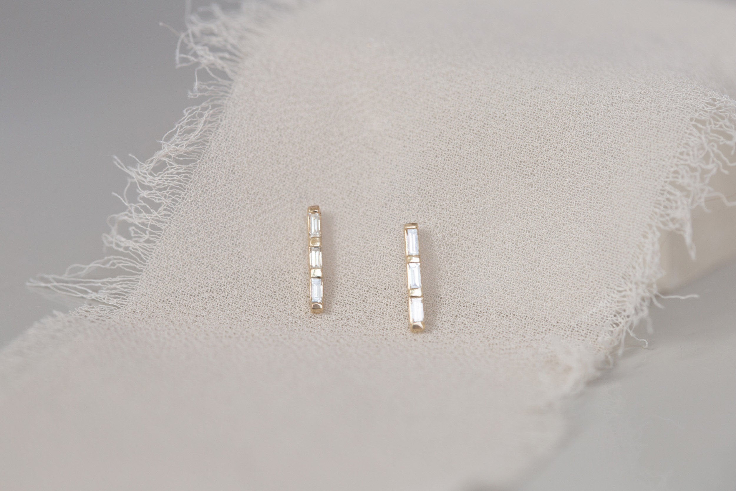 Diamond Baguette Bar Earrings | 14k Recycled Gold