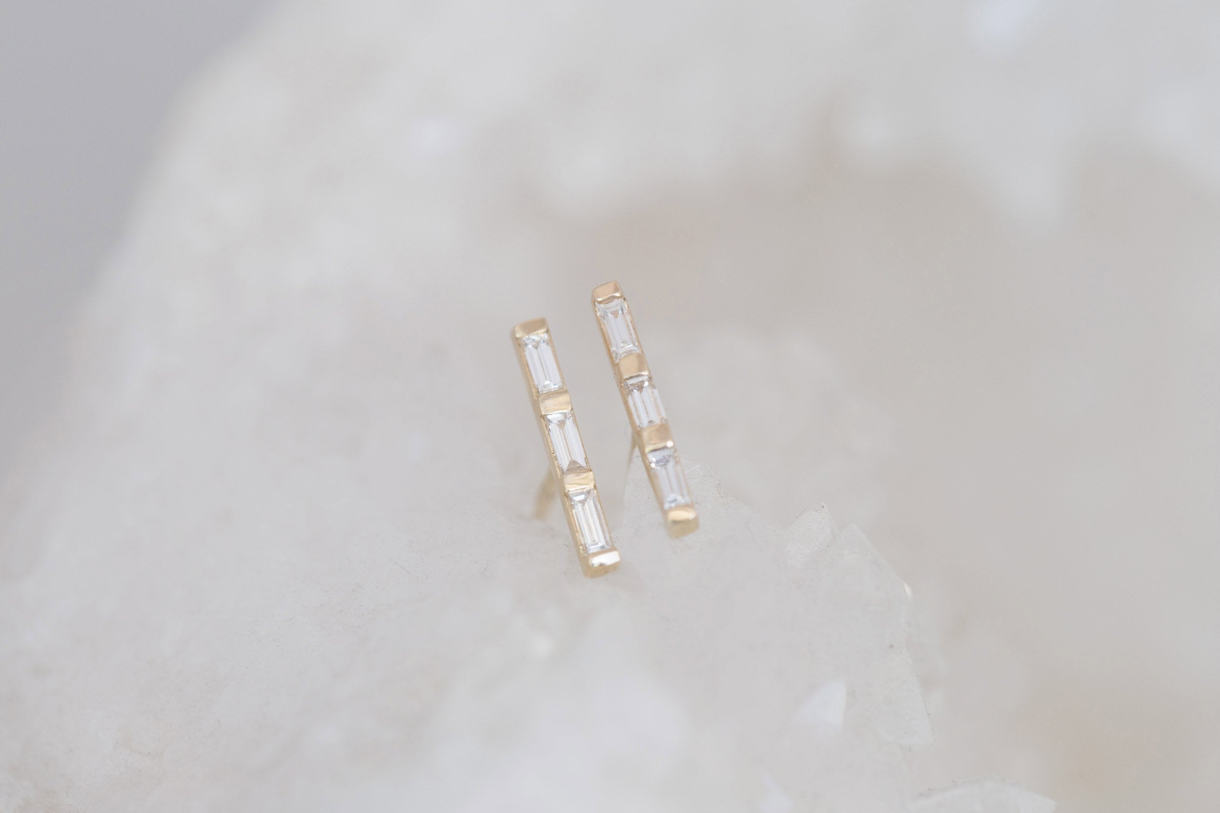 Diamond Baguette Bar Earrings | 14k Recycled Gold