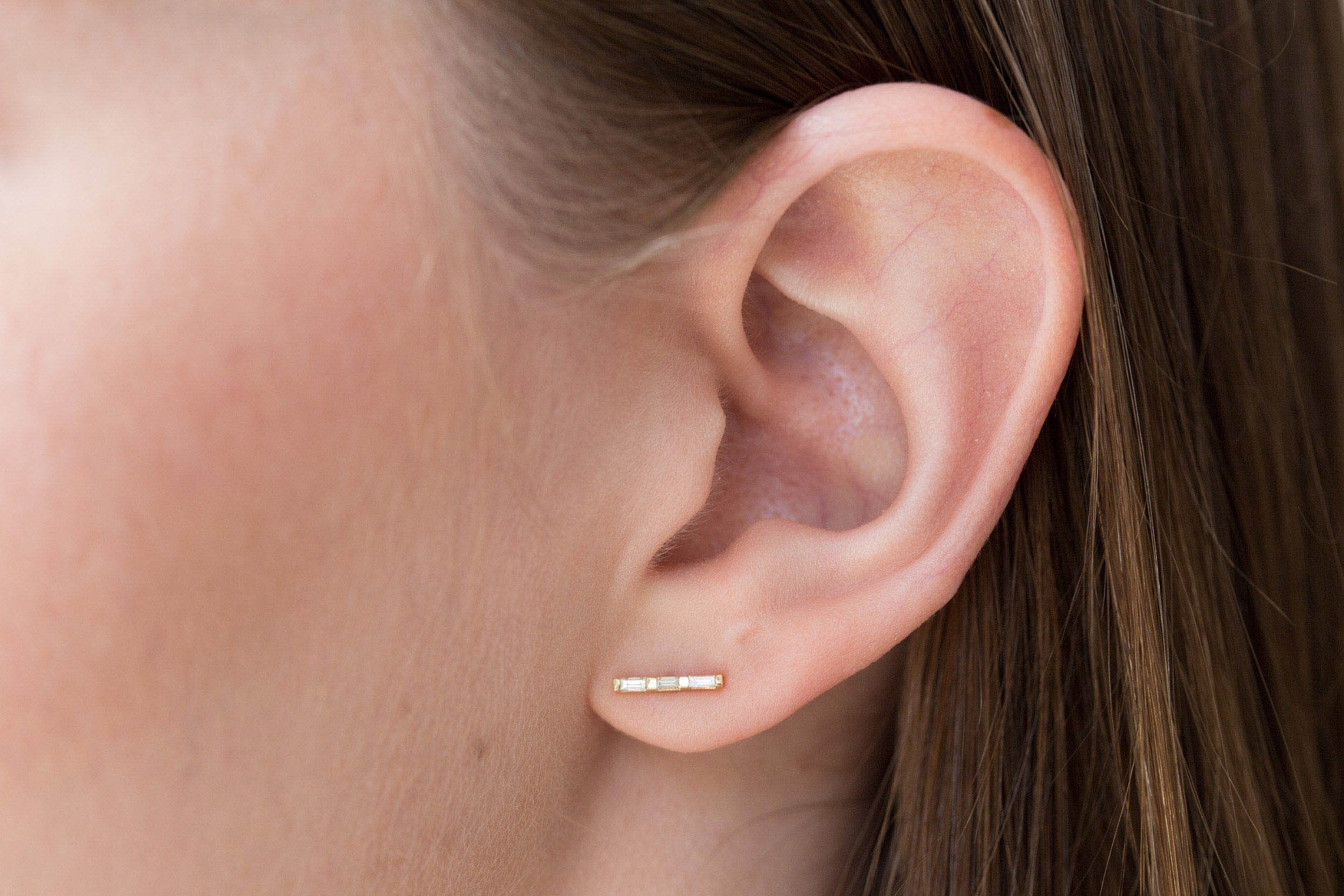 Diamond Baguette Bar Earrings | 14k Recycled Gold