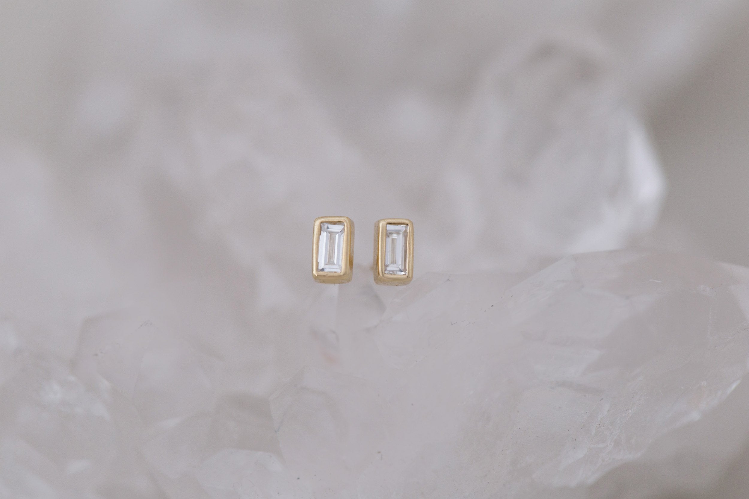 Diamond Baguette Bezel Set Earrings | 14k Recycled Gold