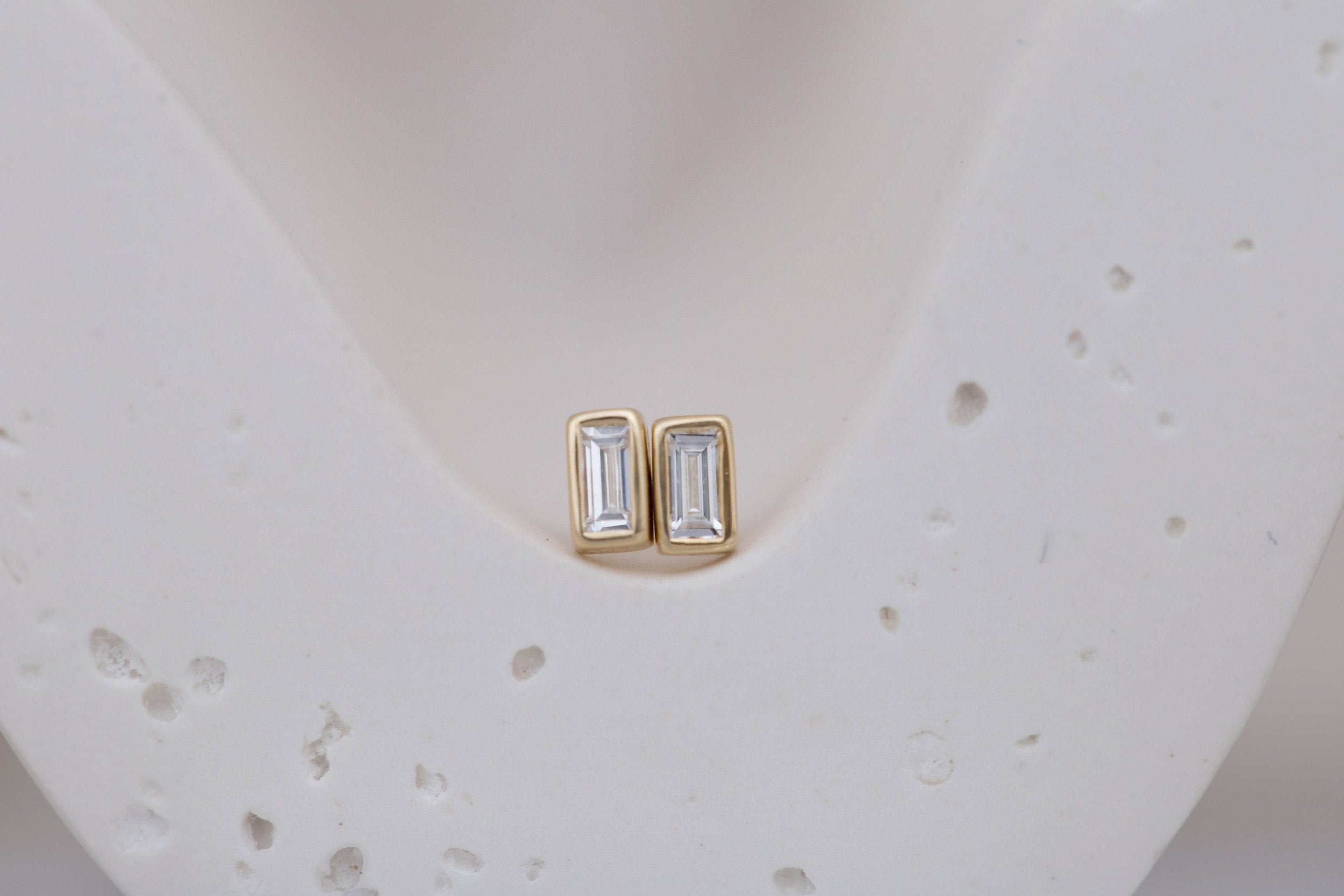 Diamond Baguette Bezel Set Earrings | 14k Recycled Gold