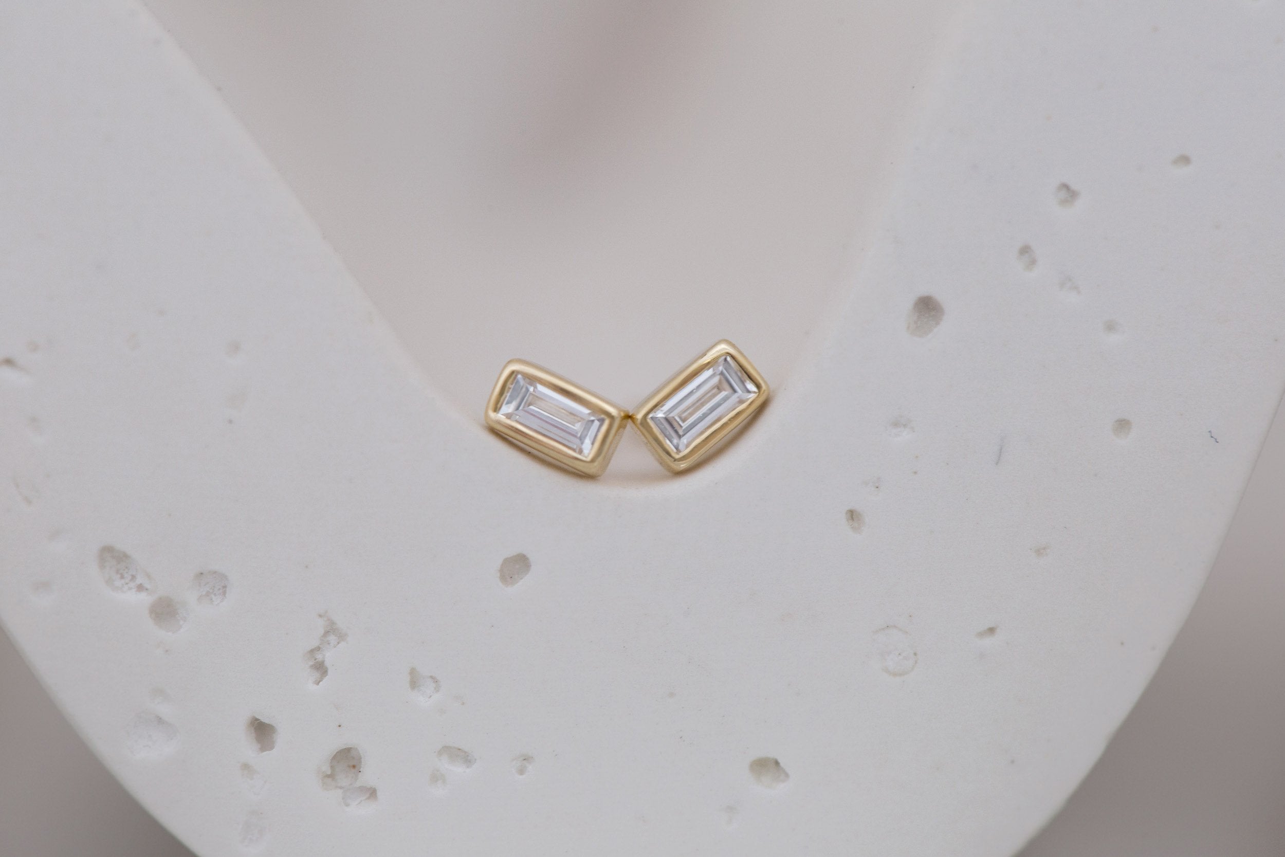 Diamond Baguette Bezel Set Earrings | 14k Recycled Gold