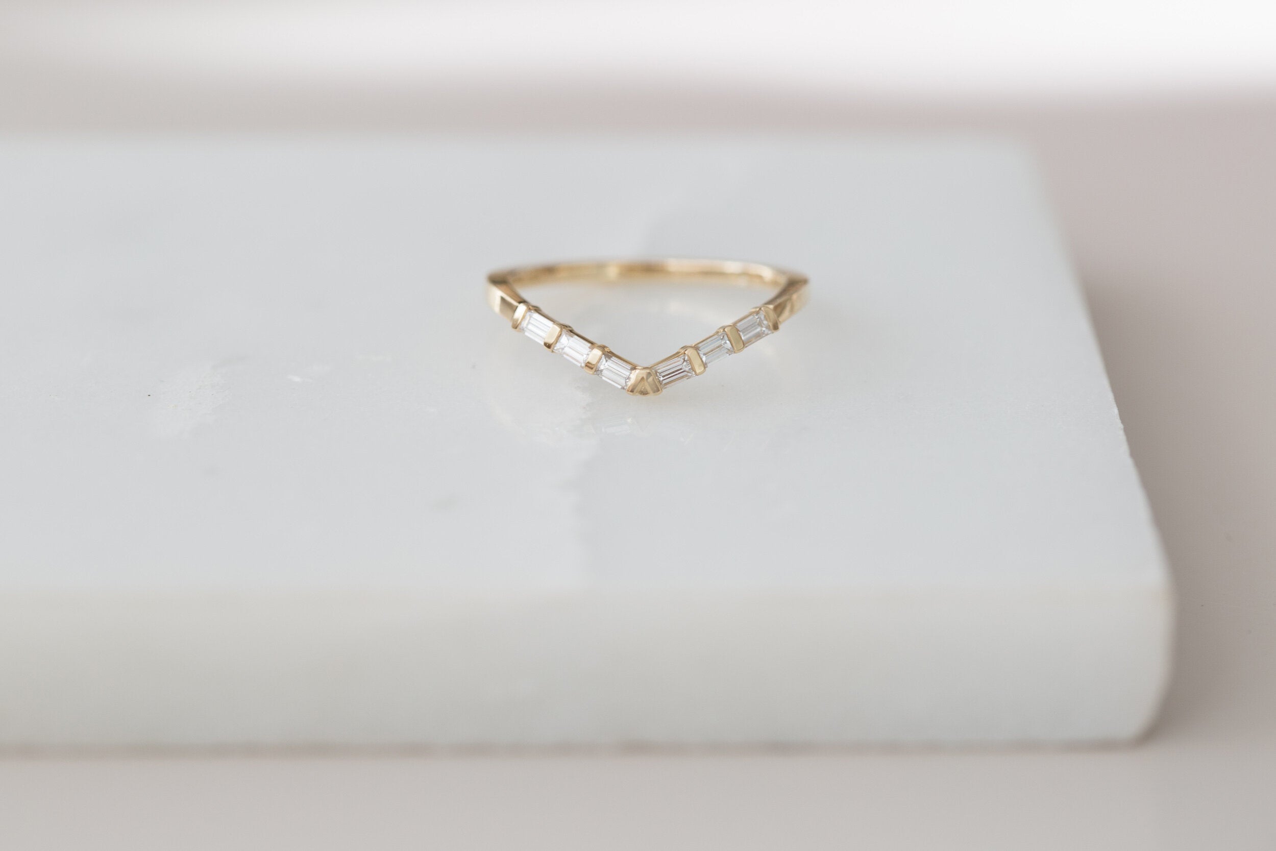 Baguette Diamond Contour V Band | 14k Recycled Gold